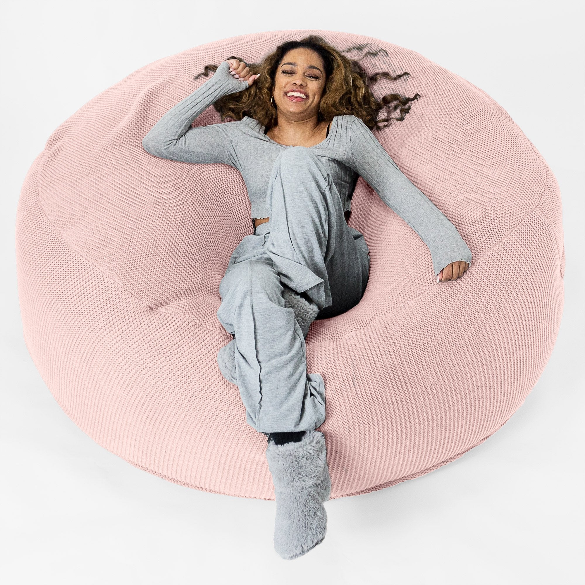 Mega-Mammoth Sofa Sitzsack XXL - Ellos Grobgestrickt Baby Pink - Image 3