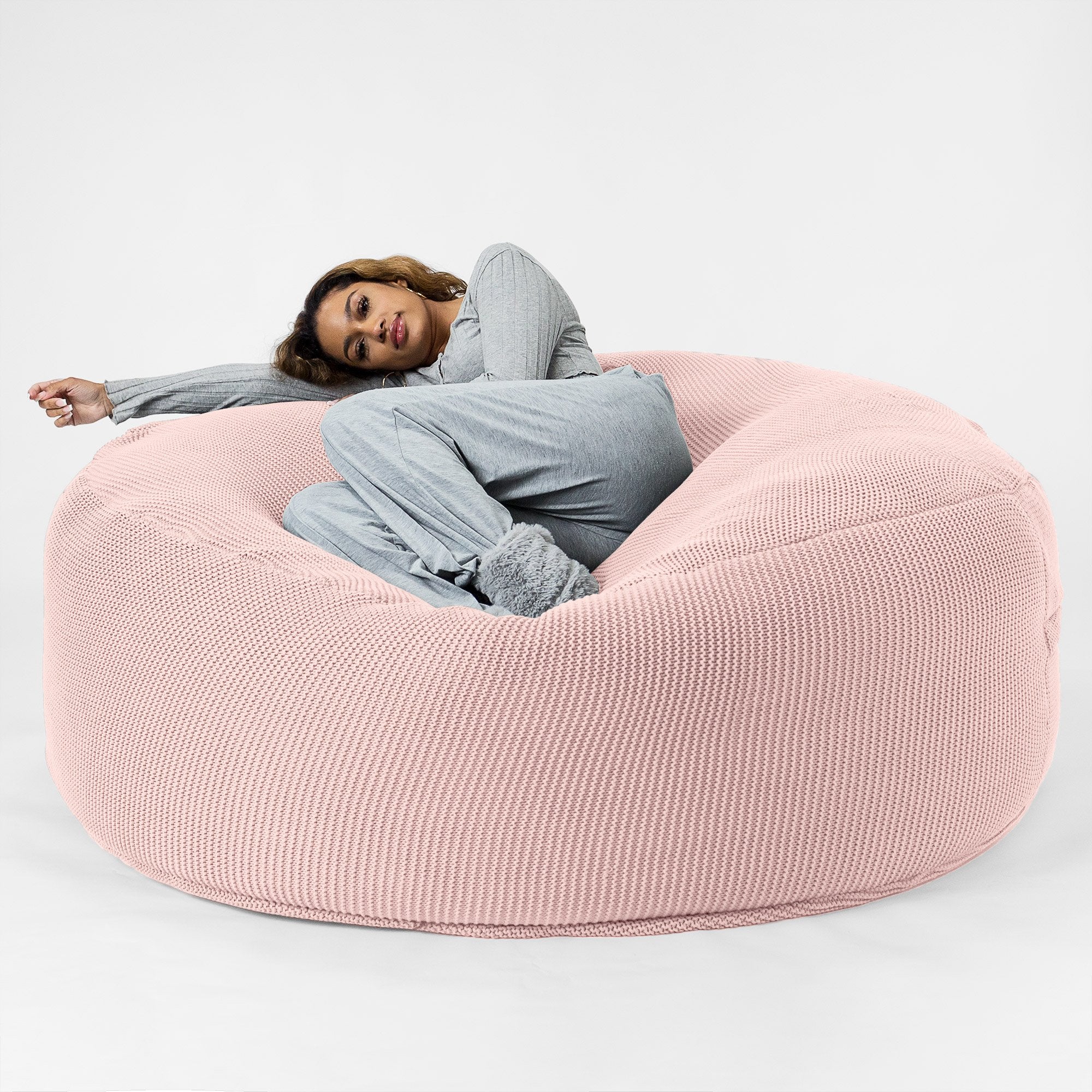 Mega-Mammoth Sofa Sitzsack XXL - Ellos Grobgestrickt Baby Pink - Image 4