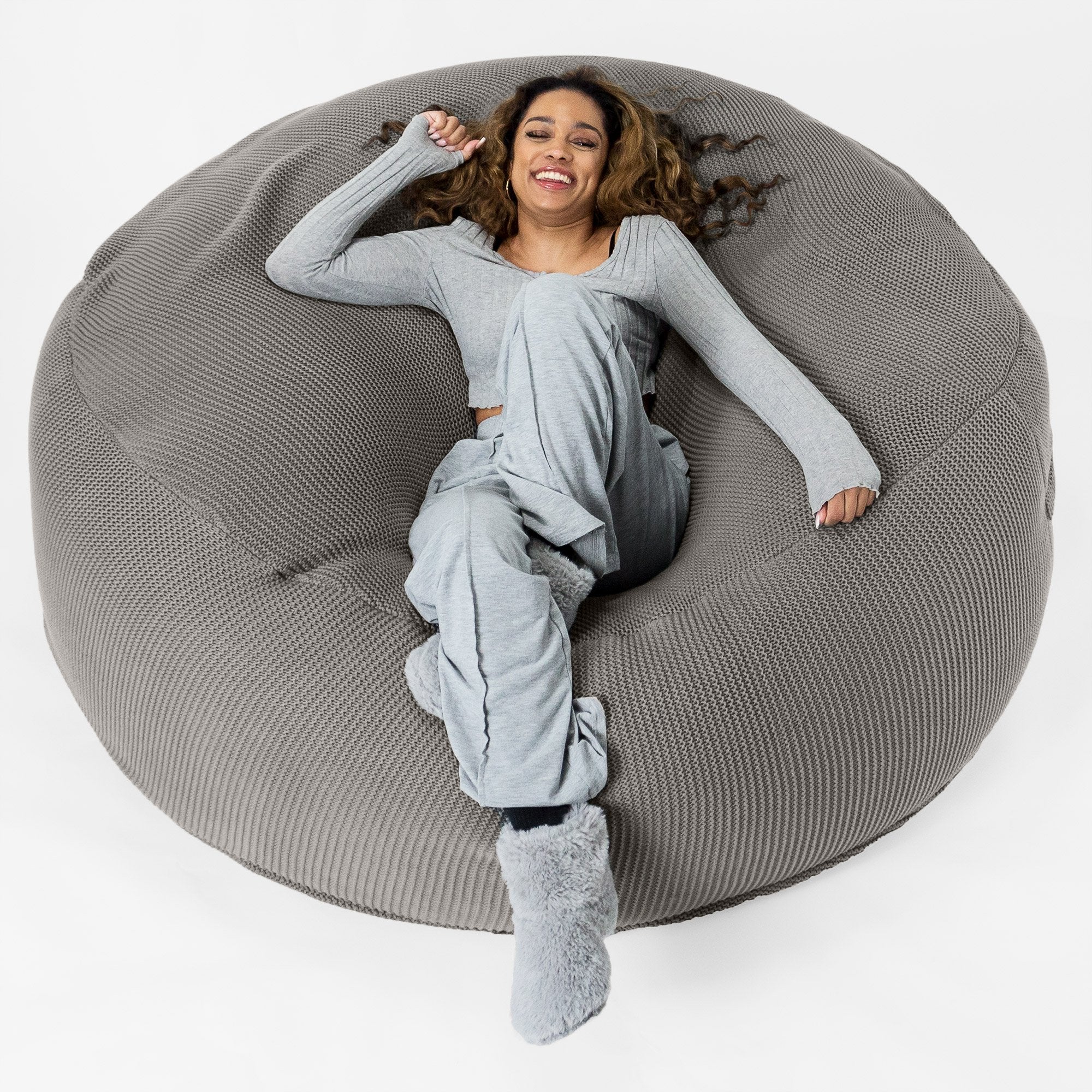 Mega-Mammoth Sofa Sitzsack XXL - Ellos Grobgestrickt Grau - Image 3