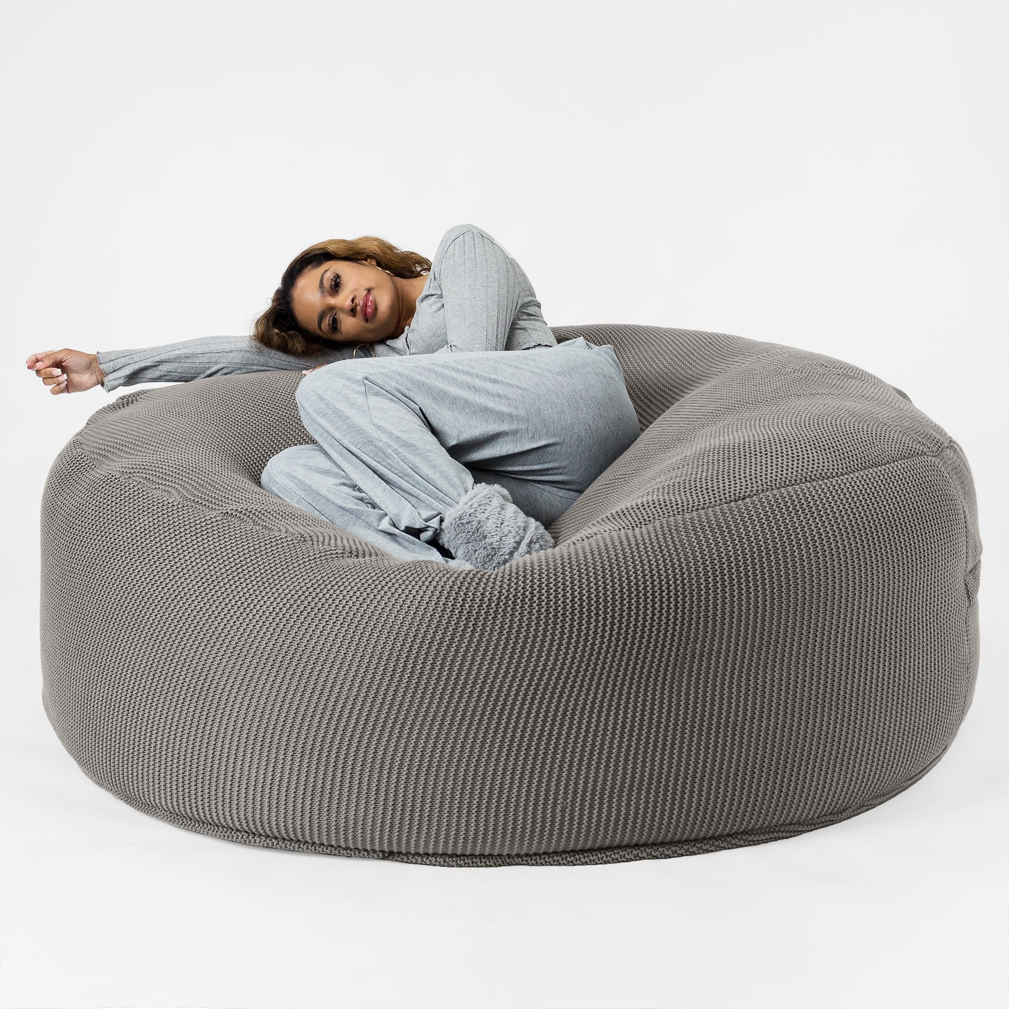 Mega-Mammoth Sofa Sitzsack XXL - Ellos Grobgestrickt Grau - Image 4