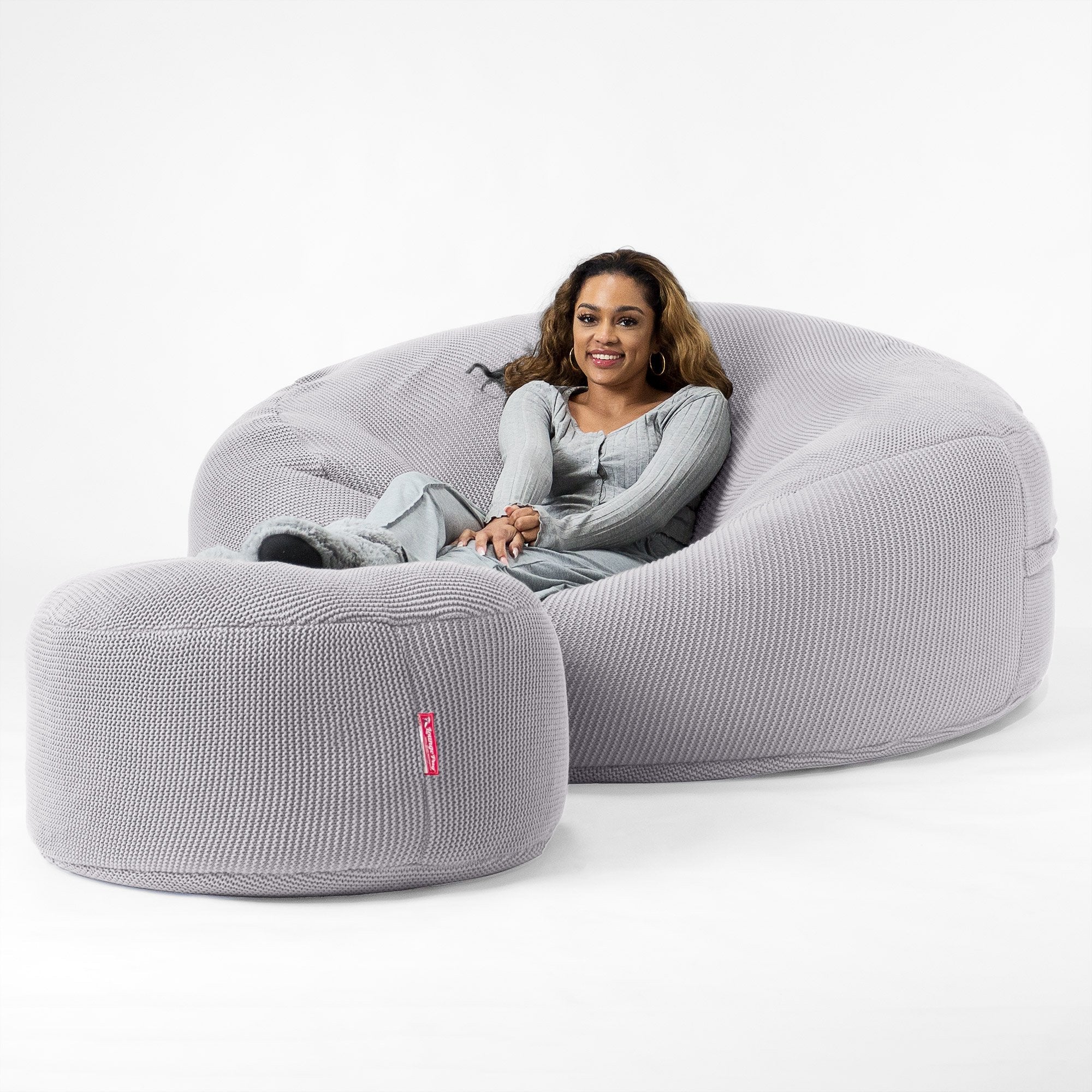 Mega-Mammoth Sofa Sitzsack XXL - Ellos Grobgestrickt Hellgrau - Image 2