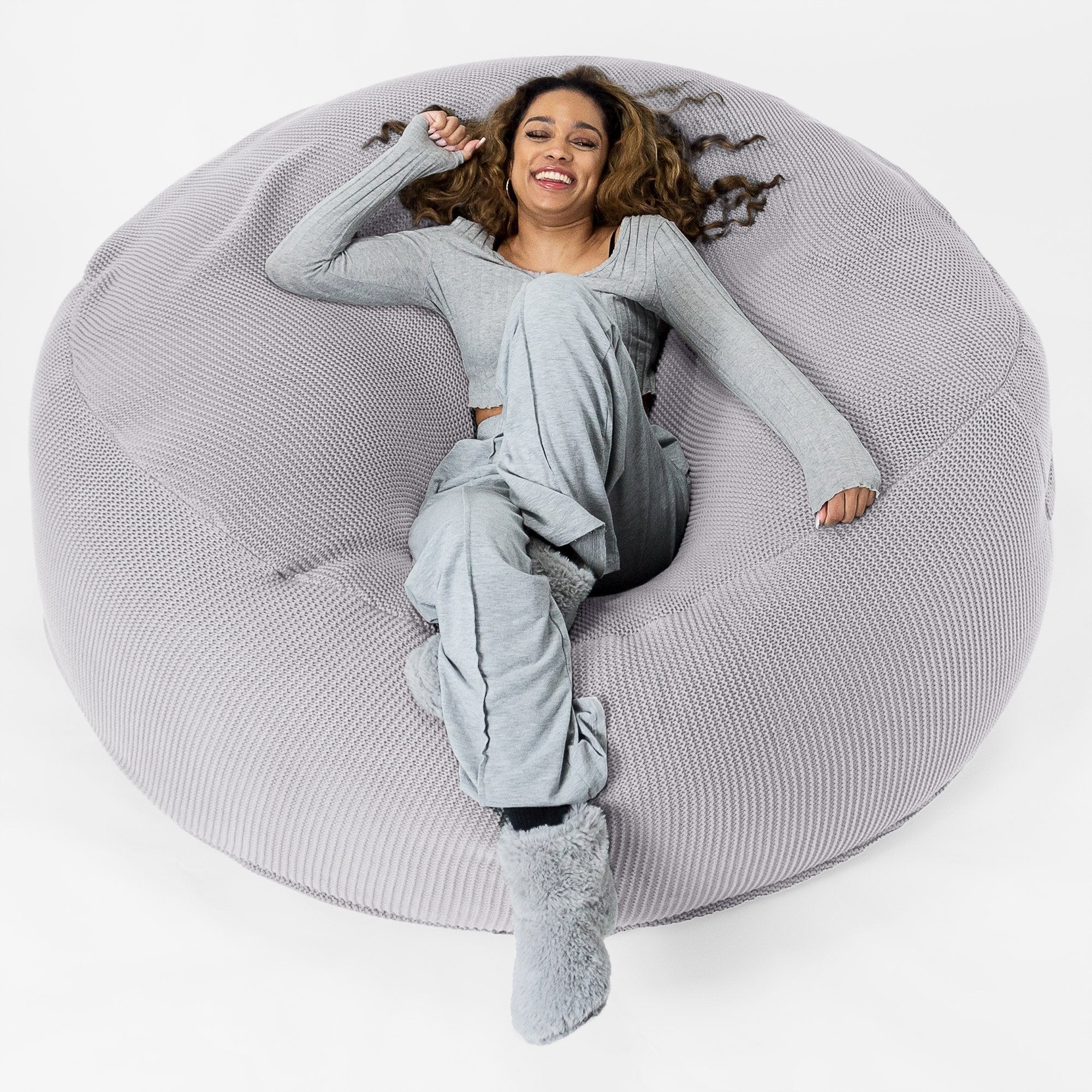 Mega-Mammoth Sofa Sitzsack XXL - Ellos Grobgestrickt Hellgrau - Image 3