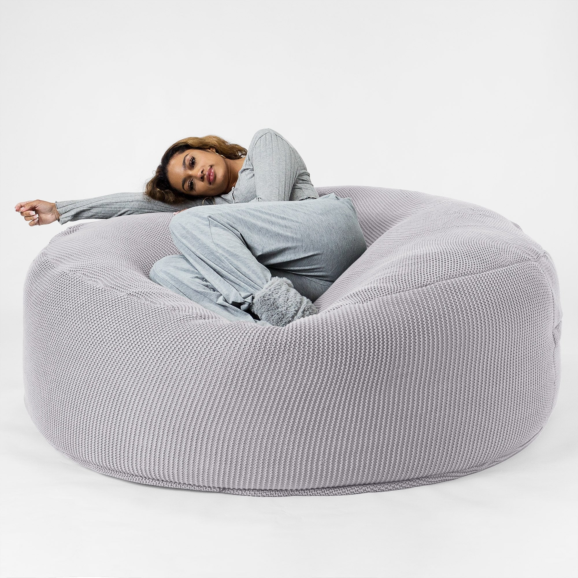 Mega-Mammoth Sofa Sitzsack XXL - Ellos Grobgestrickt Hellgrau - Image 4