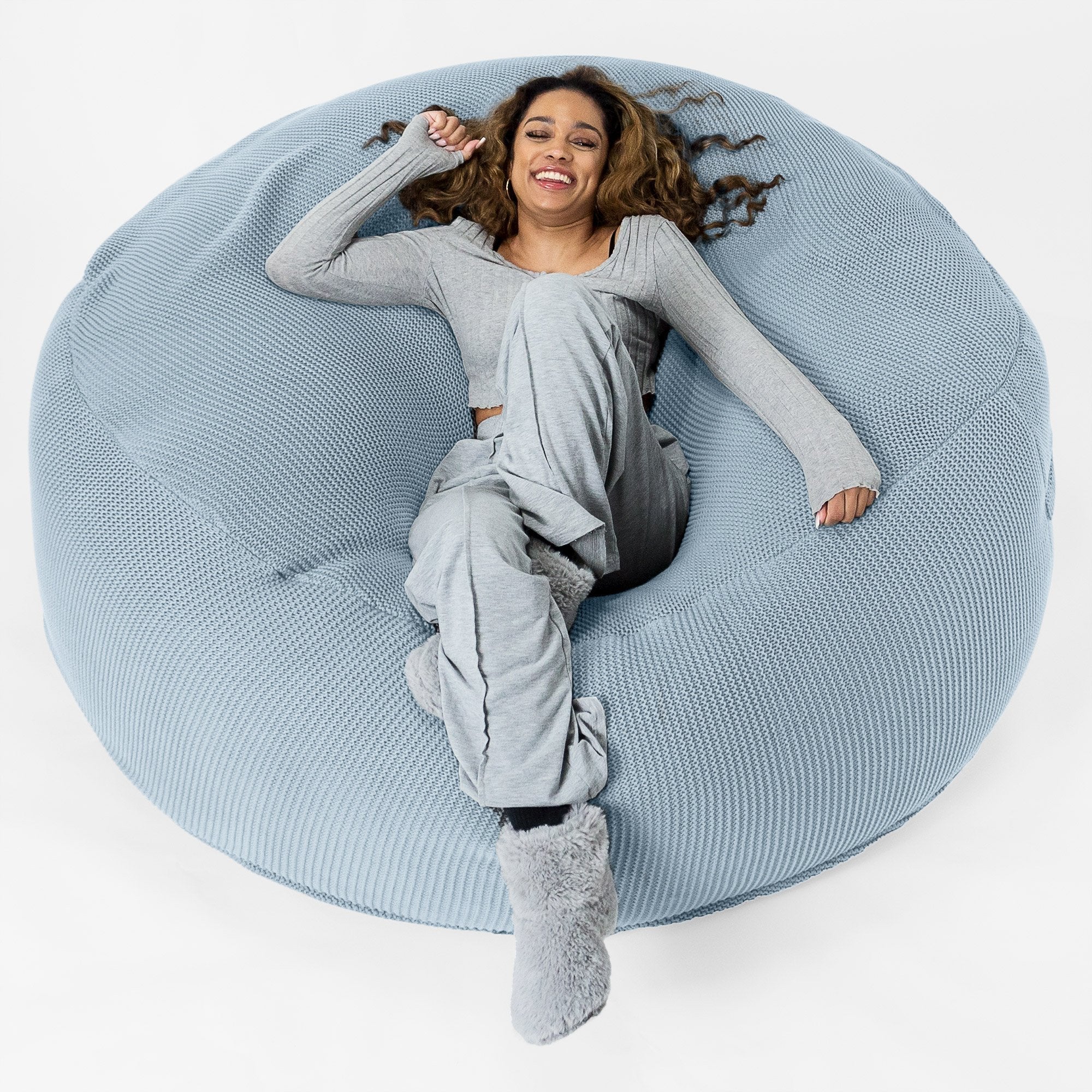 Mega-Mammoth Sofa Sitzsack XXL - Ellos Grobgestrickt Misty Blau - Image 3