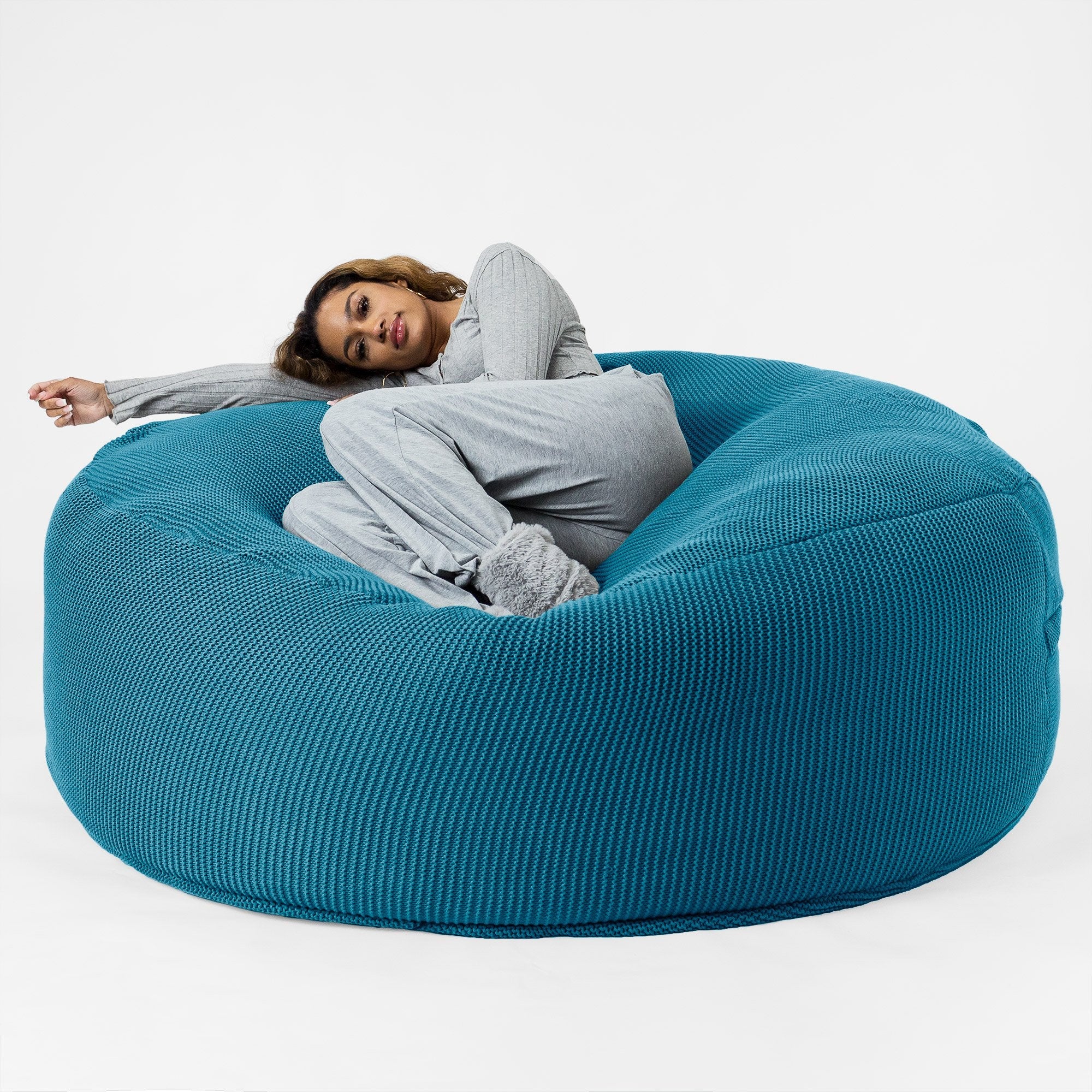 Mega-Mammoth Sofa Sitzsack XXL - Ellos Grobgestrickt Türkis - Image 4