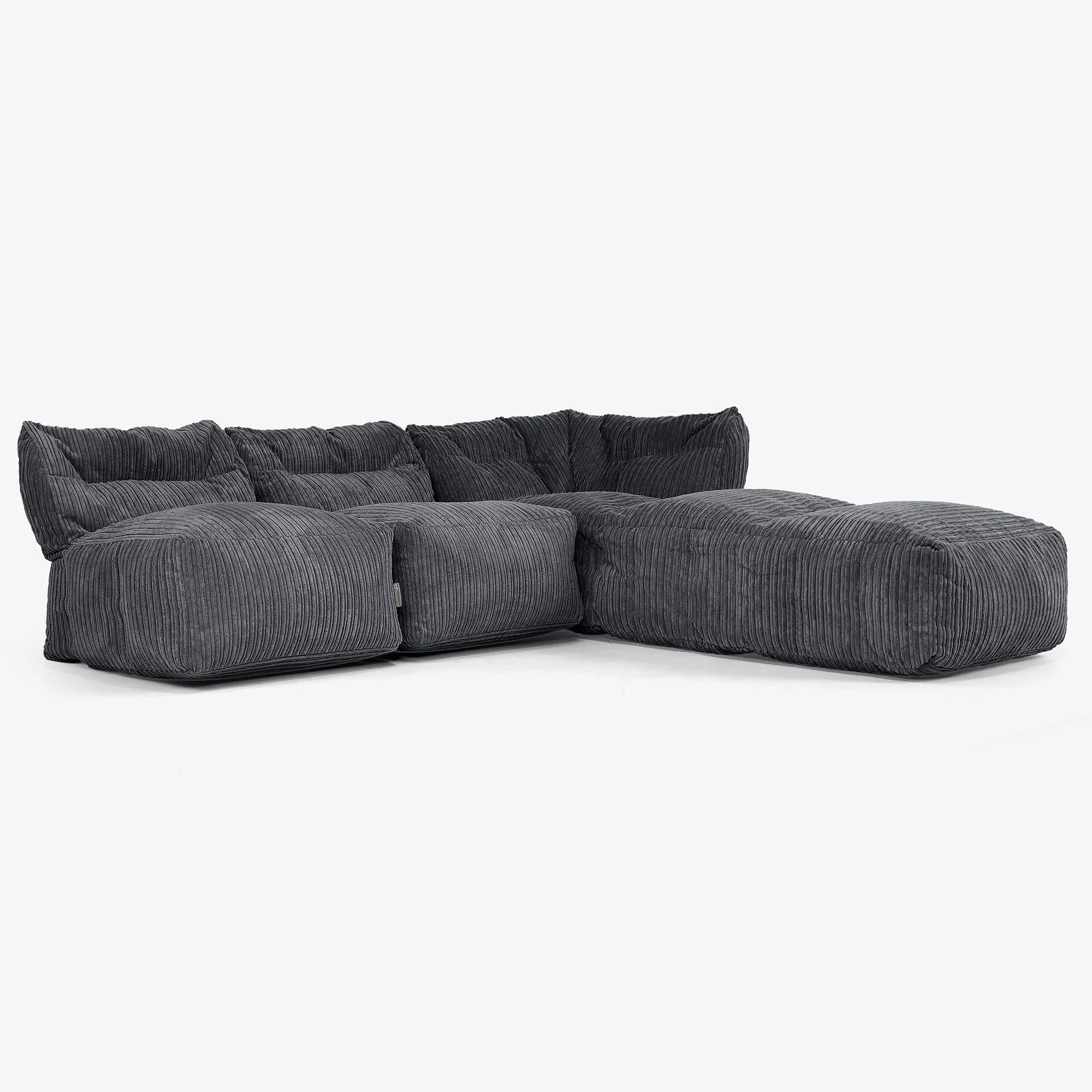 3-Sitzer Modulares Sofa-Set mit Récamiere rechts, ohne Armlehnen - Cord Schwarz - Image 2