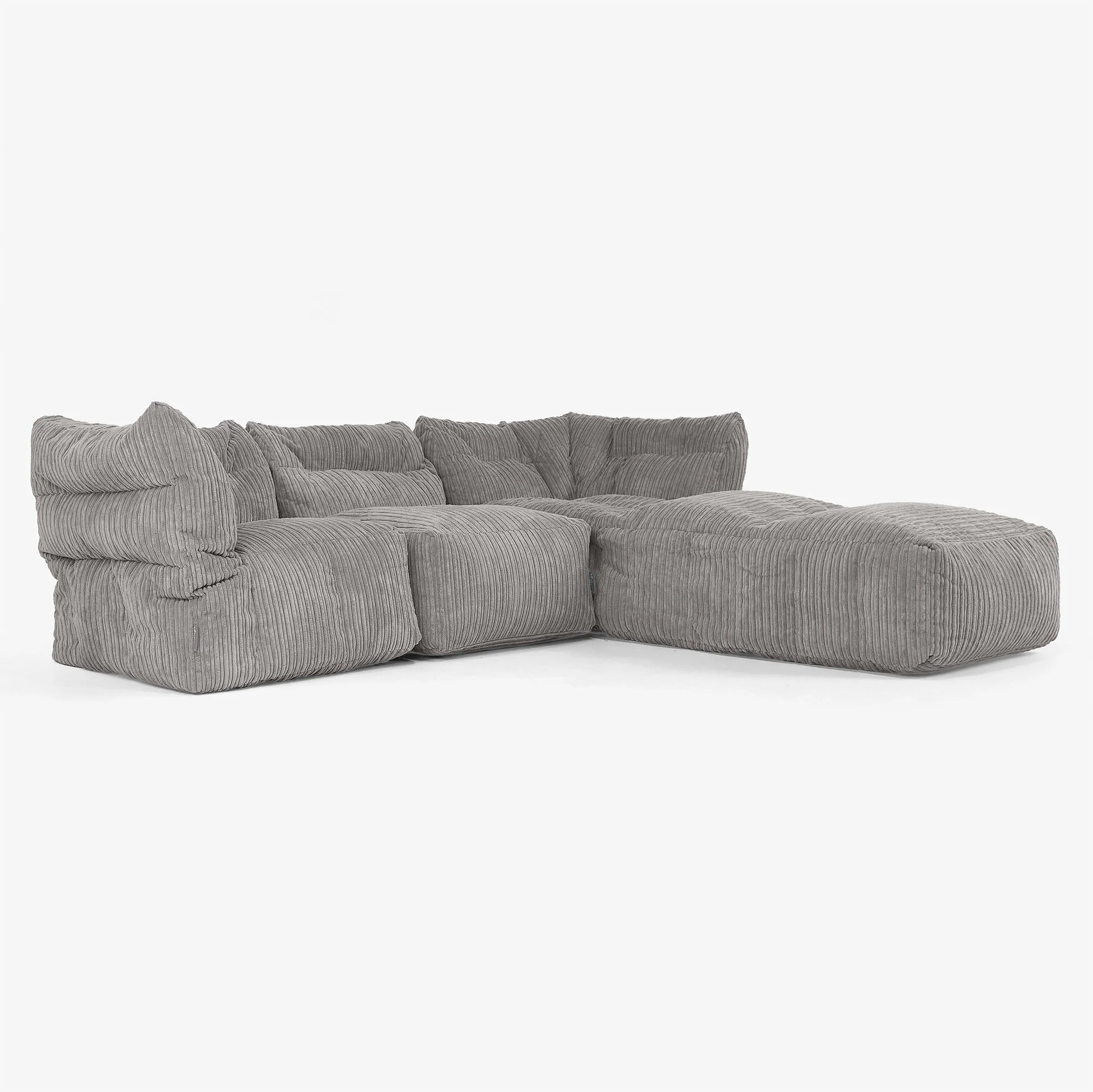 3-Sitzer Modulares Sofa-Set mit Récamiere rechts und Armlehnen - Cord Graphitgrau - Image 2