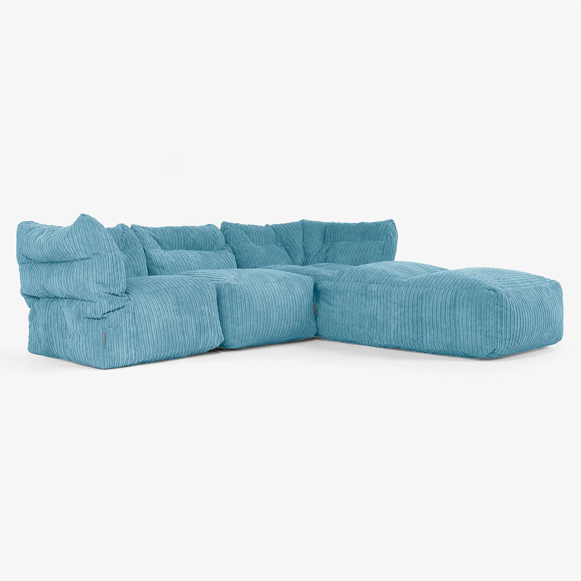 3-Sitzer Modulares Sofa-Set mit Récamiere rechts und Armlehnen - Cord Türkis - Image 2
