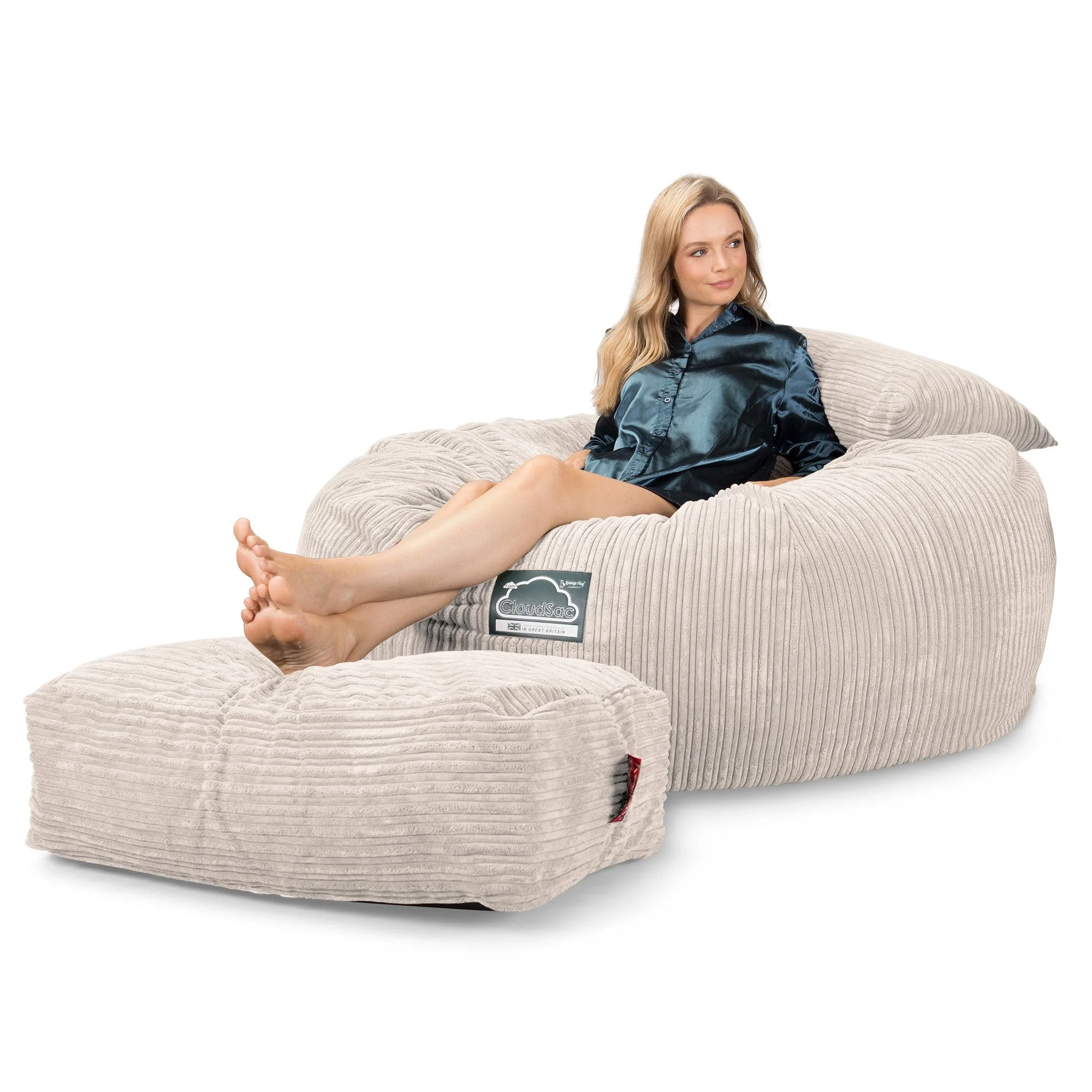 CloudSac 1010 Riesen Memory-Schaum XXL Sitzsacksofa - Cord Elfenbein - Image 3