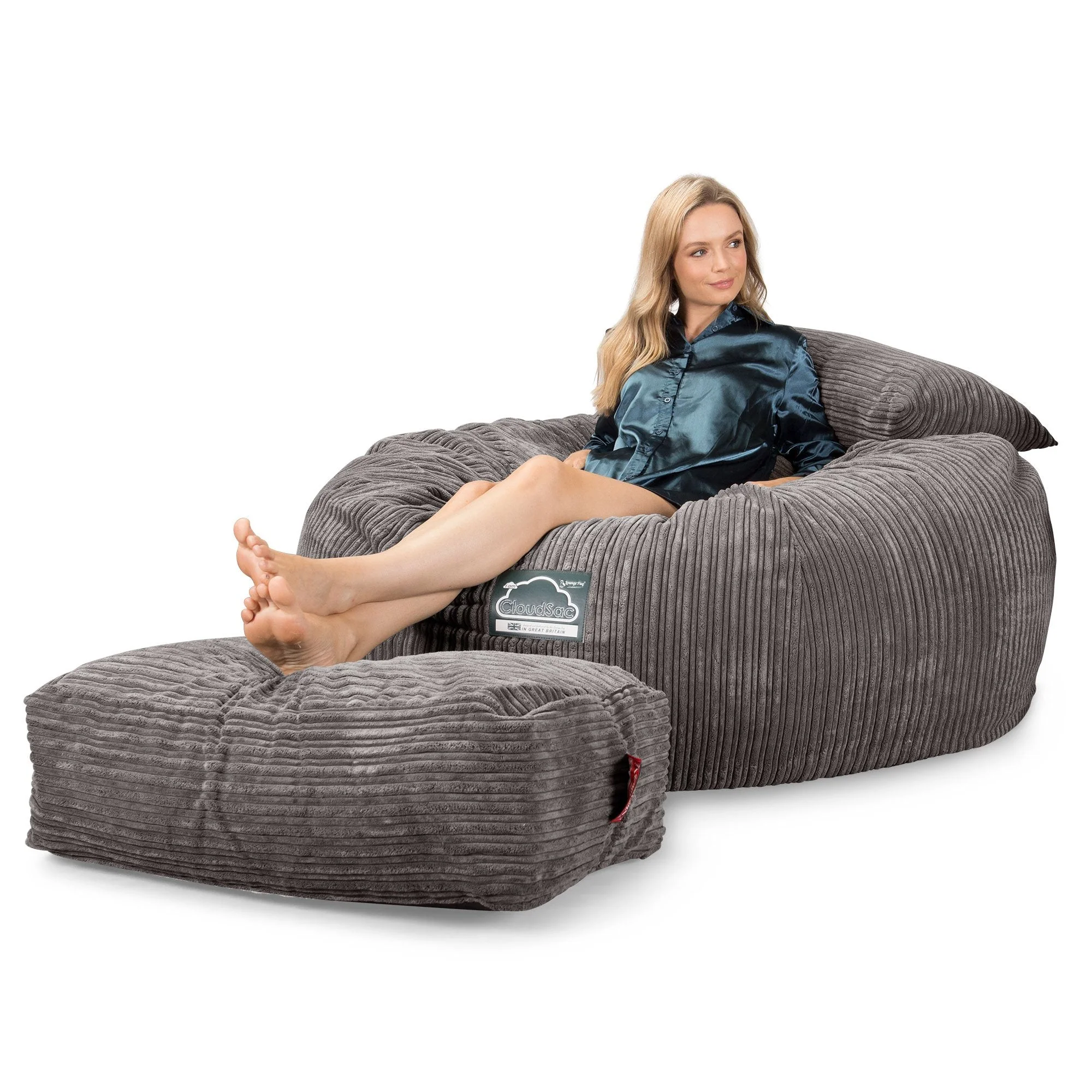 CloudSac 1010 Riesen Memory-Schaum XXL Sitzsacksofa - Cord Graphitgrau - Image 3