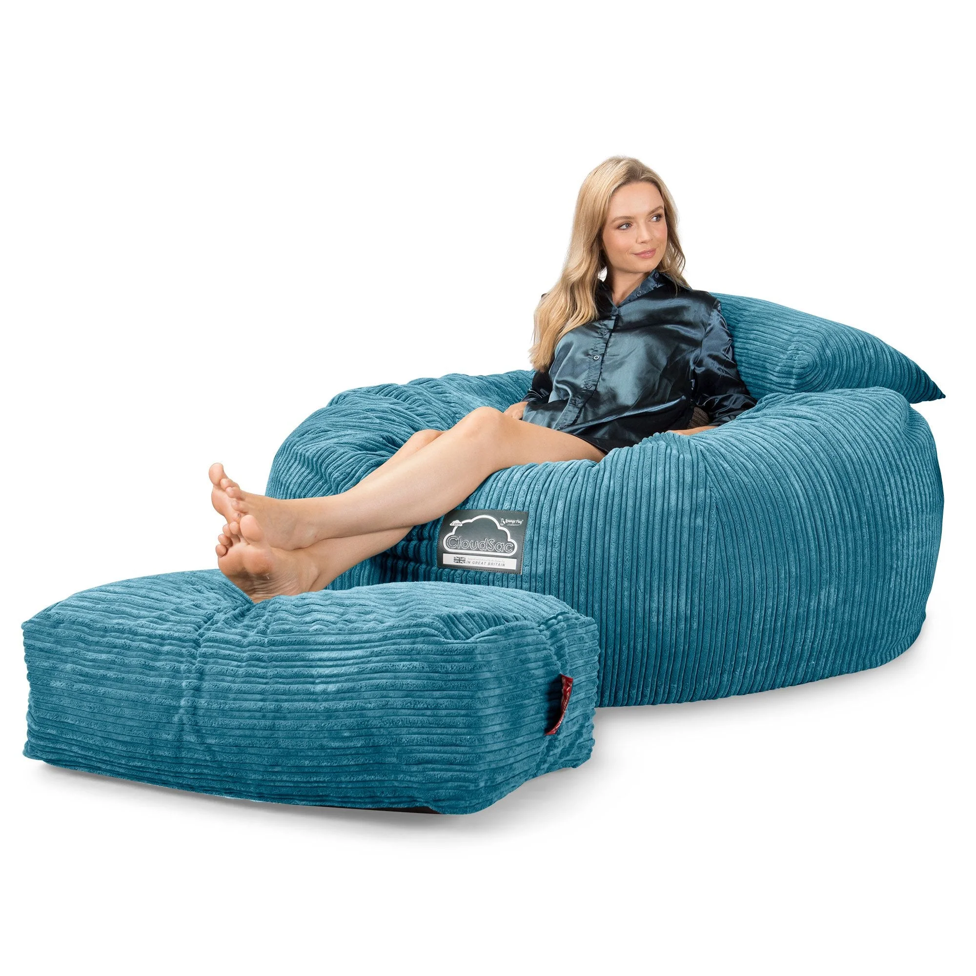 CloudSac 1010 Riesen Memory-Schaum XXL Sitzsacksofa - Cord Türkis - Image 3