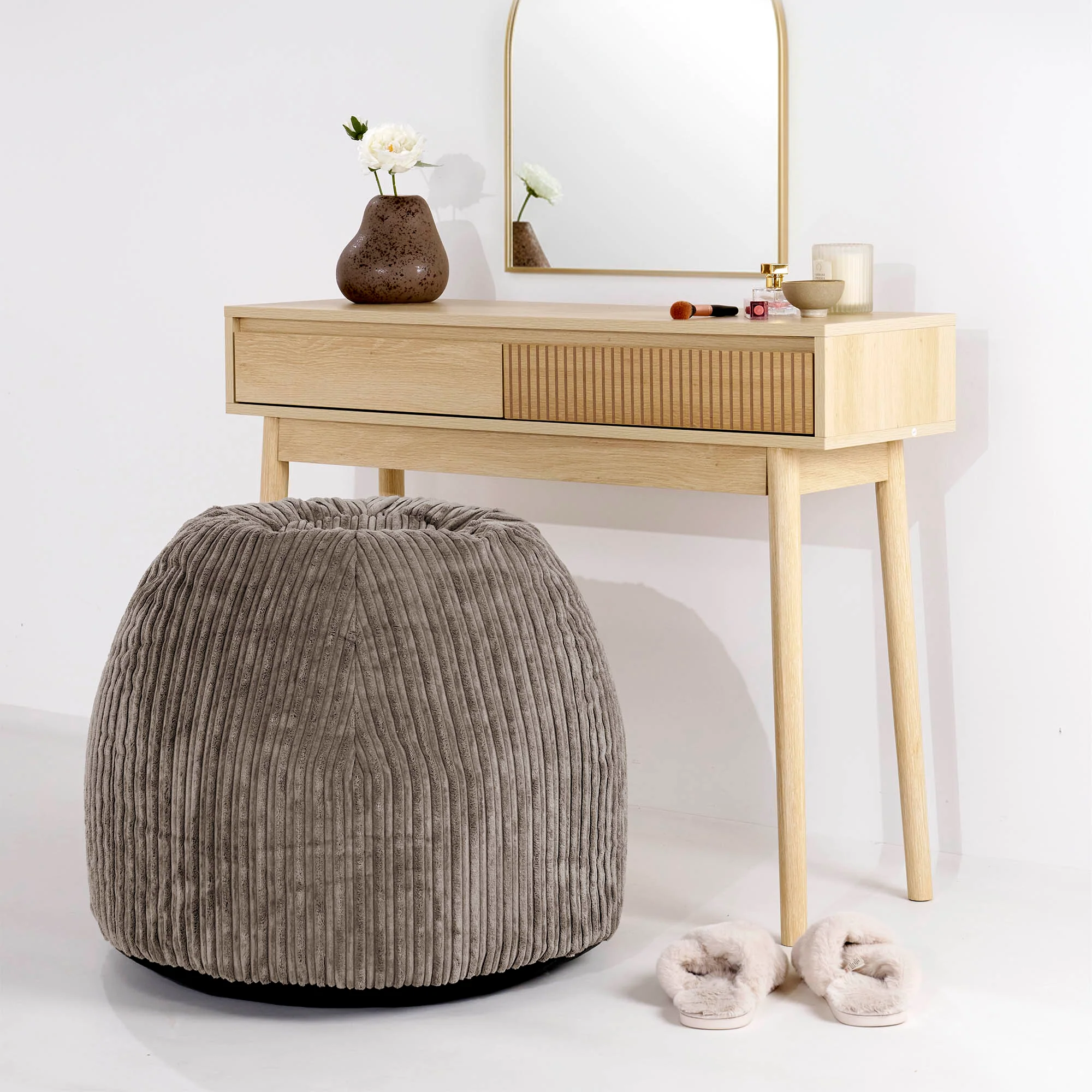 Schminktisch-Pouf-Hocker - Cord Beigegrau - Image 2