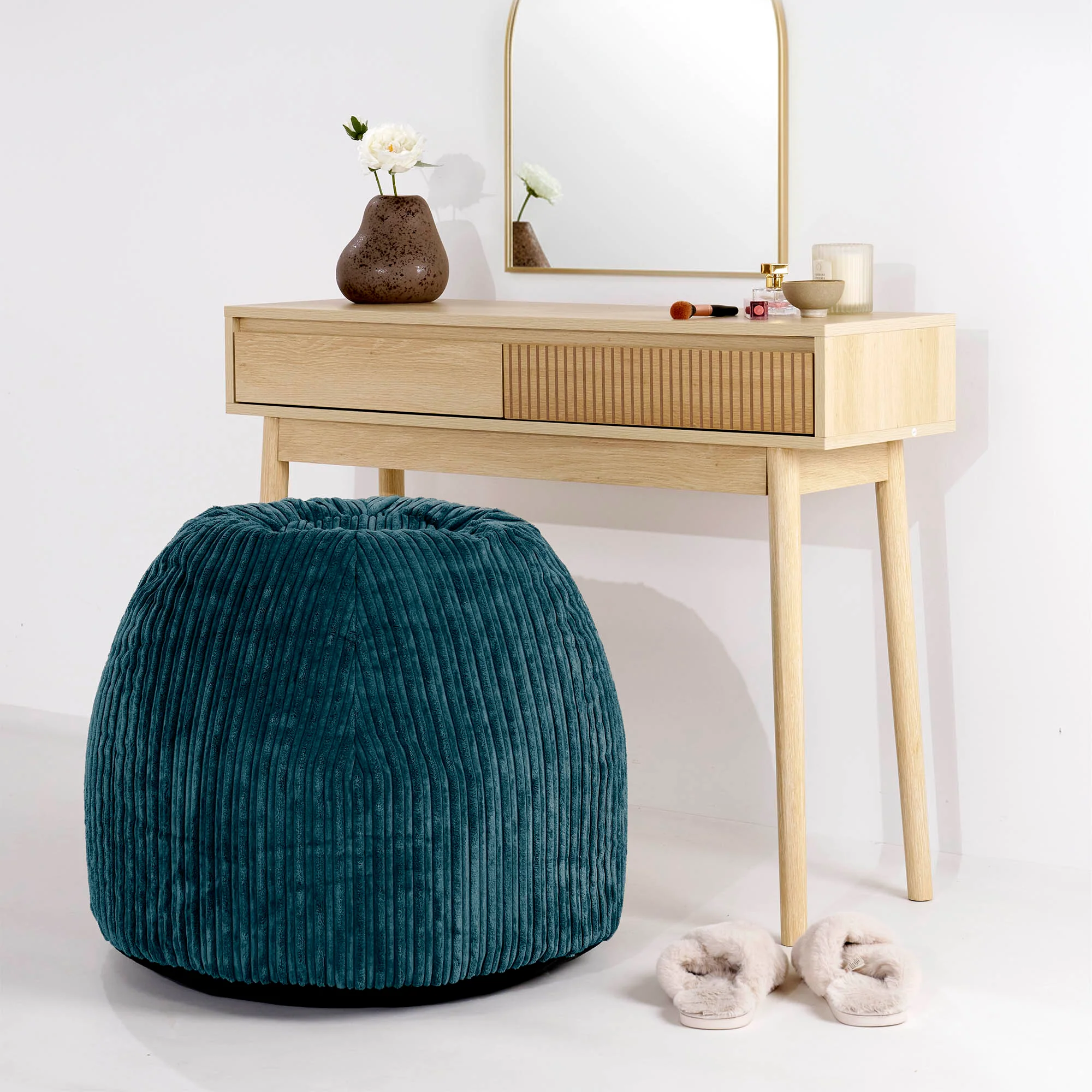 Schminktisch-Pouf-Hocker - Cord Blaugrün - Image 2
