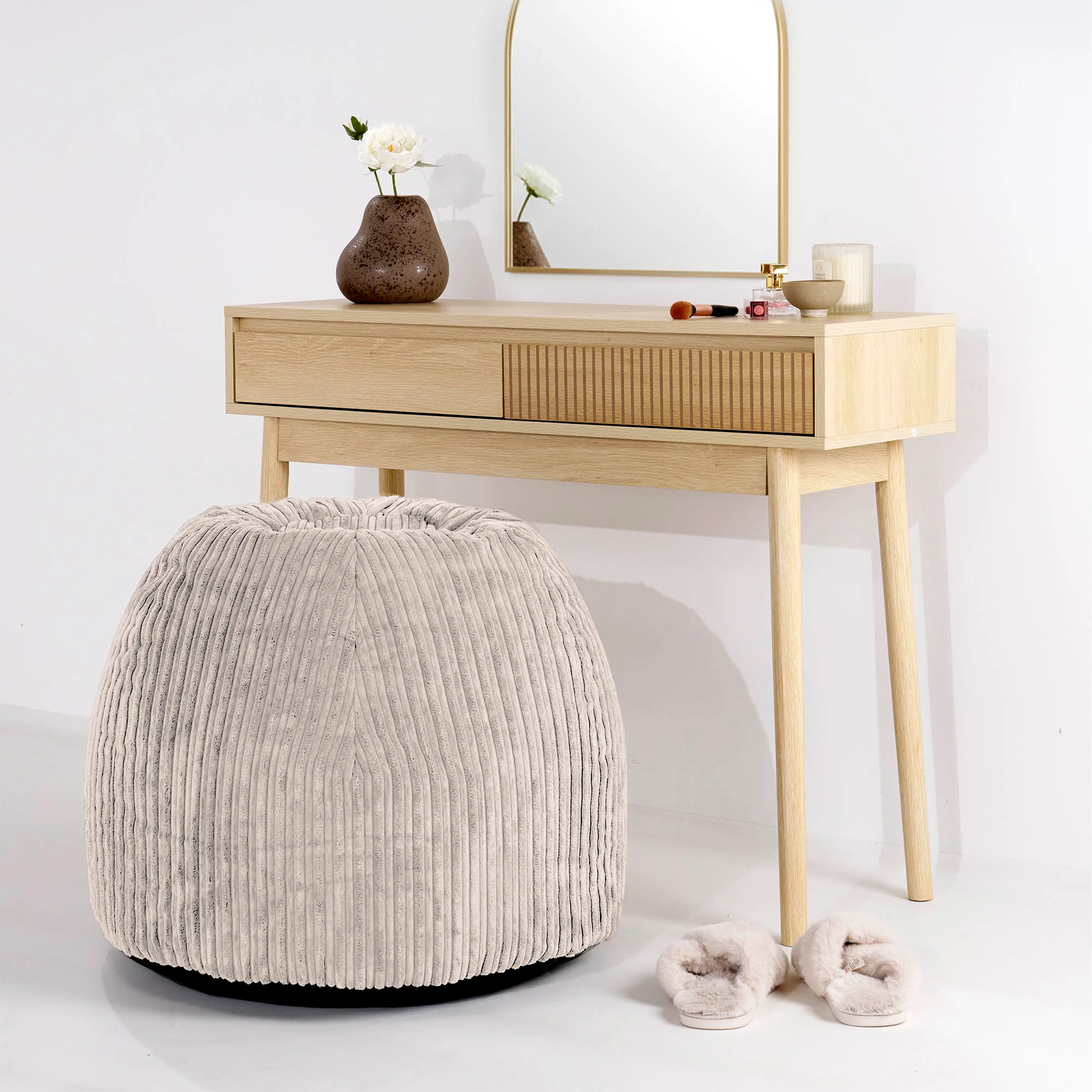 Schminktisch-Pouf-Hocker - Cord Elfenbein - Image 2
