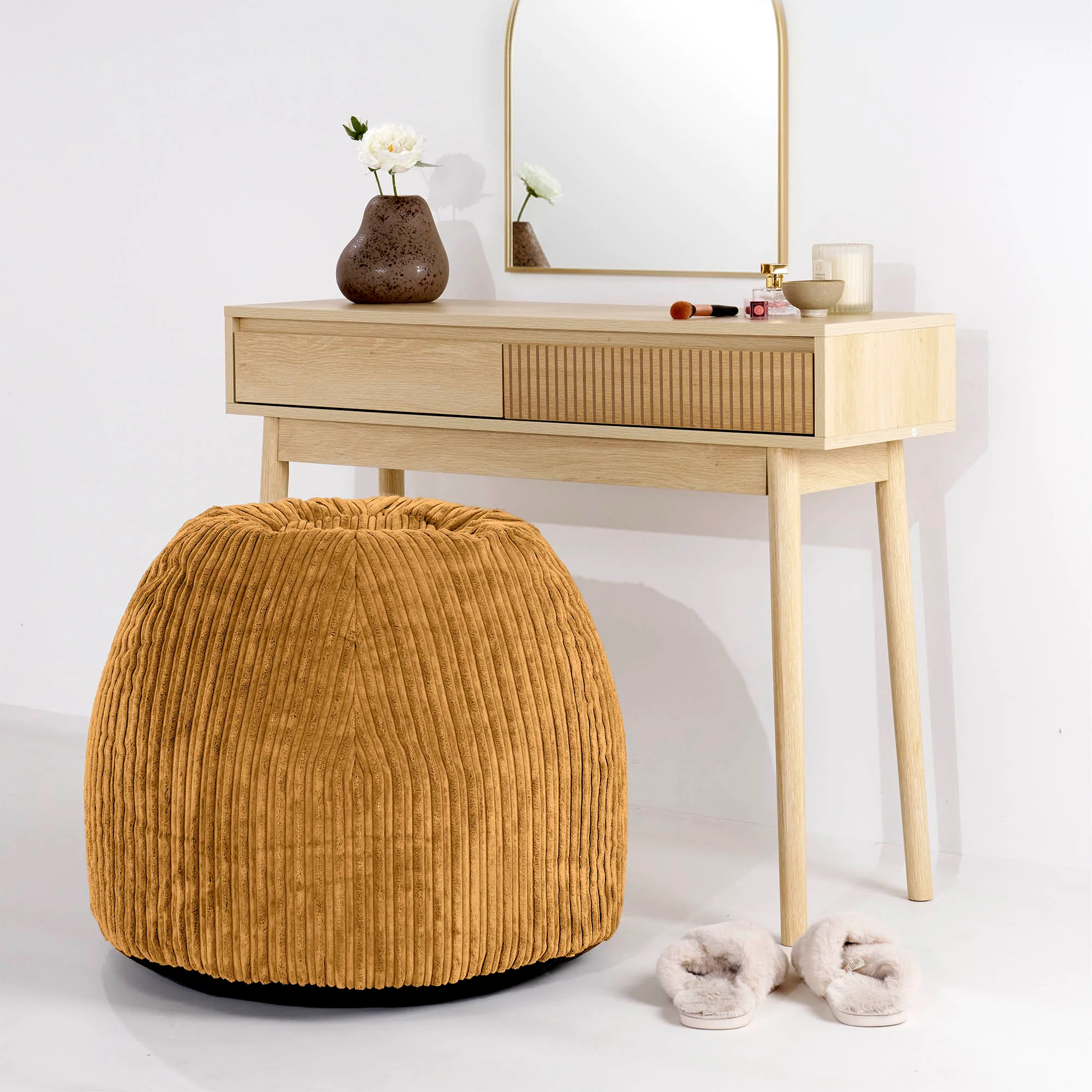 Schminktisch-Pouf-Hocker - Cord Goldhonig - Image 2