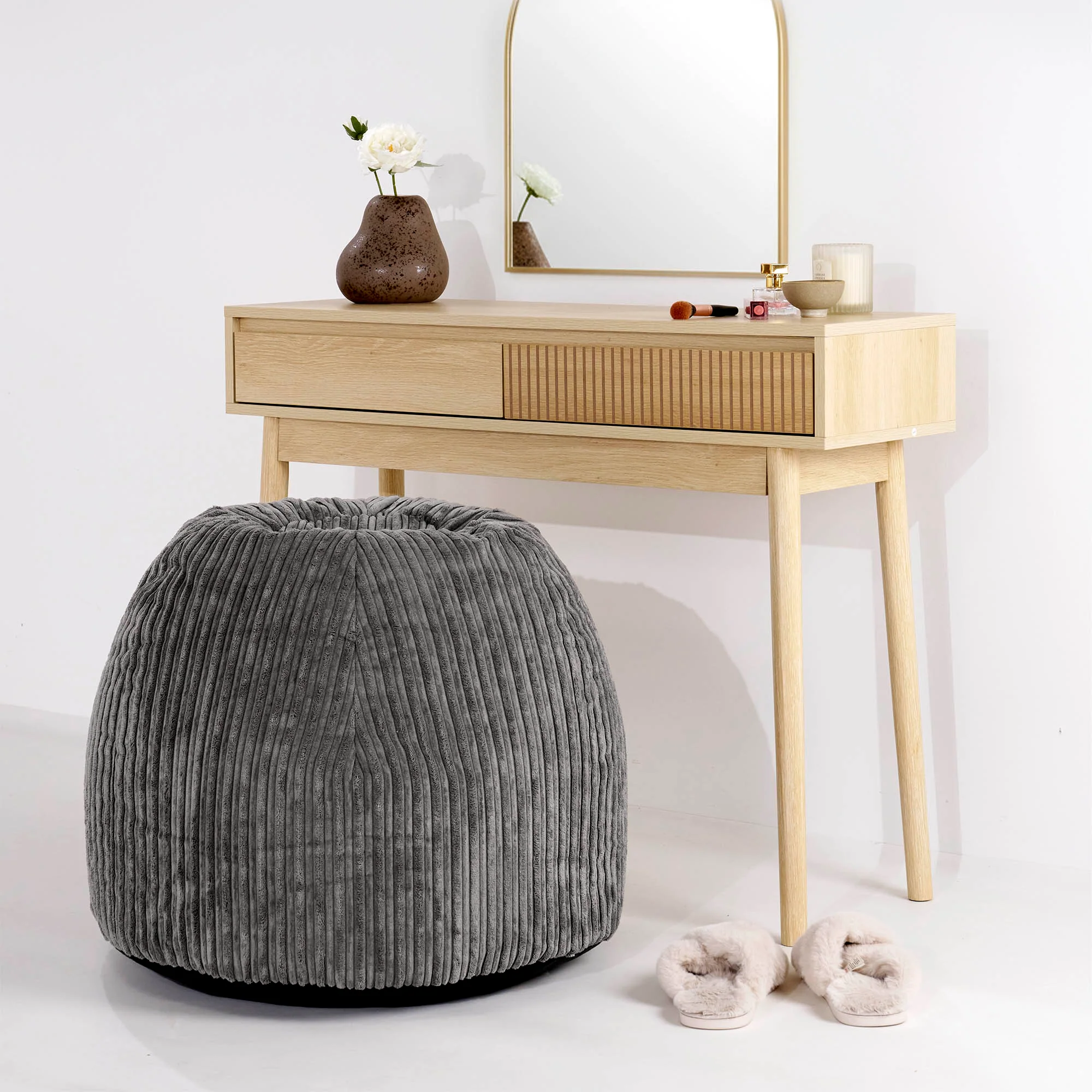 Schminktisch-Pouf-Hocker - Cord Graphitgrau - Image 2