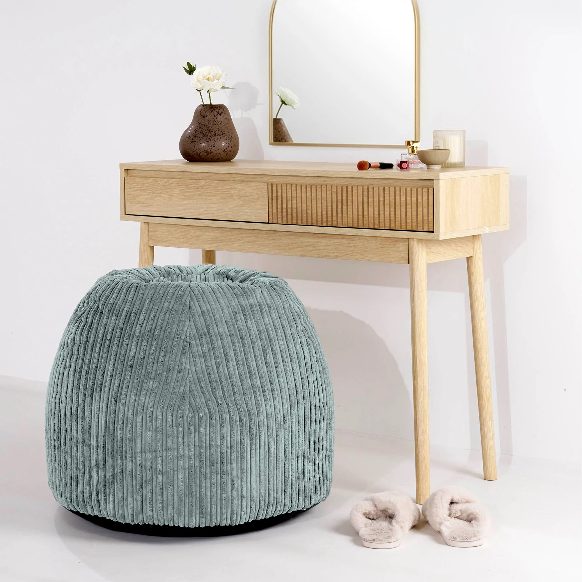 Schminktisch-Pouf-Hocker - Cord Mintgrün - Image 2