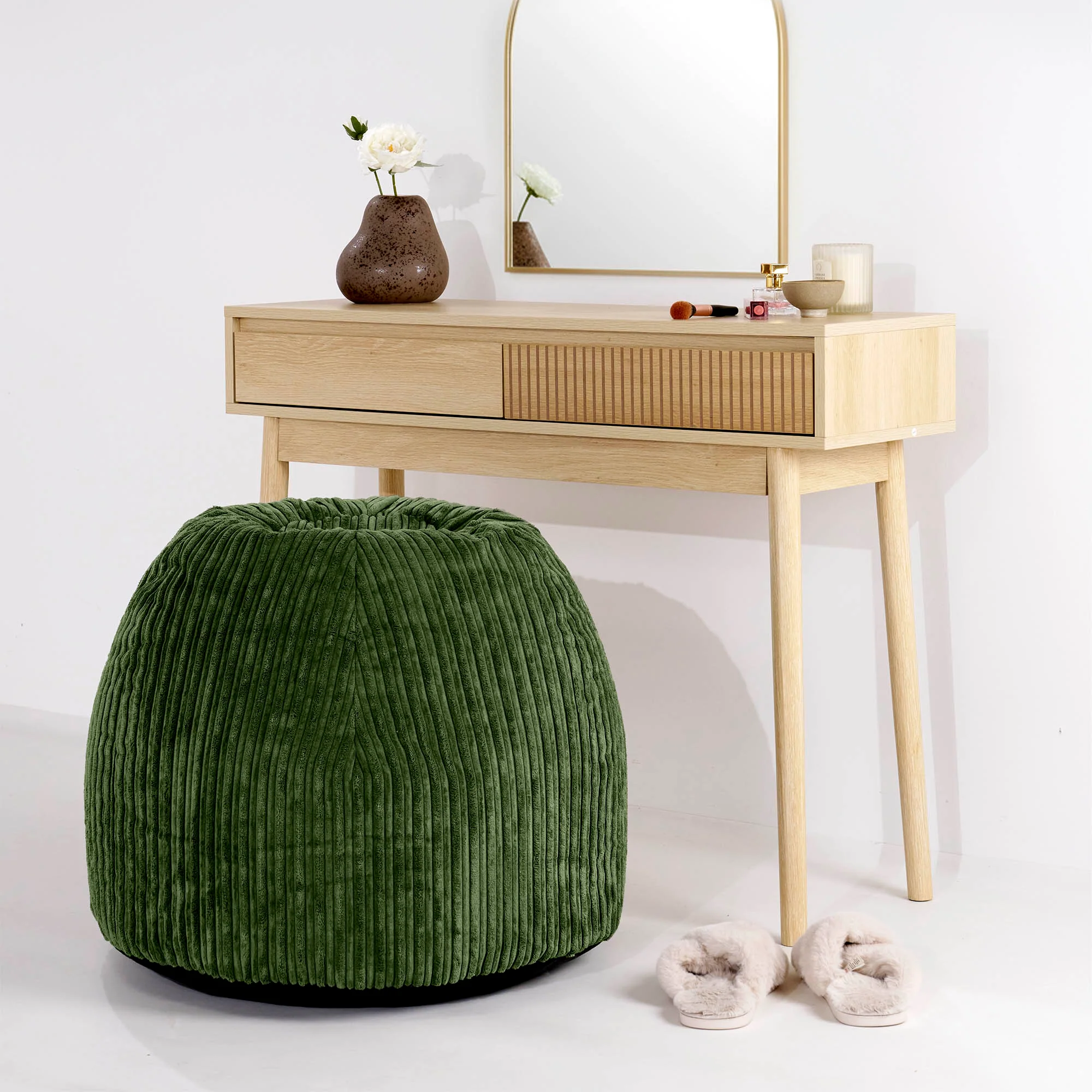 Schminktisch-Pouf-Hocker - Cord Nadelwaldgrün - Image 2