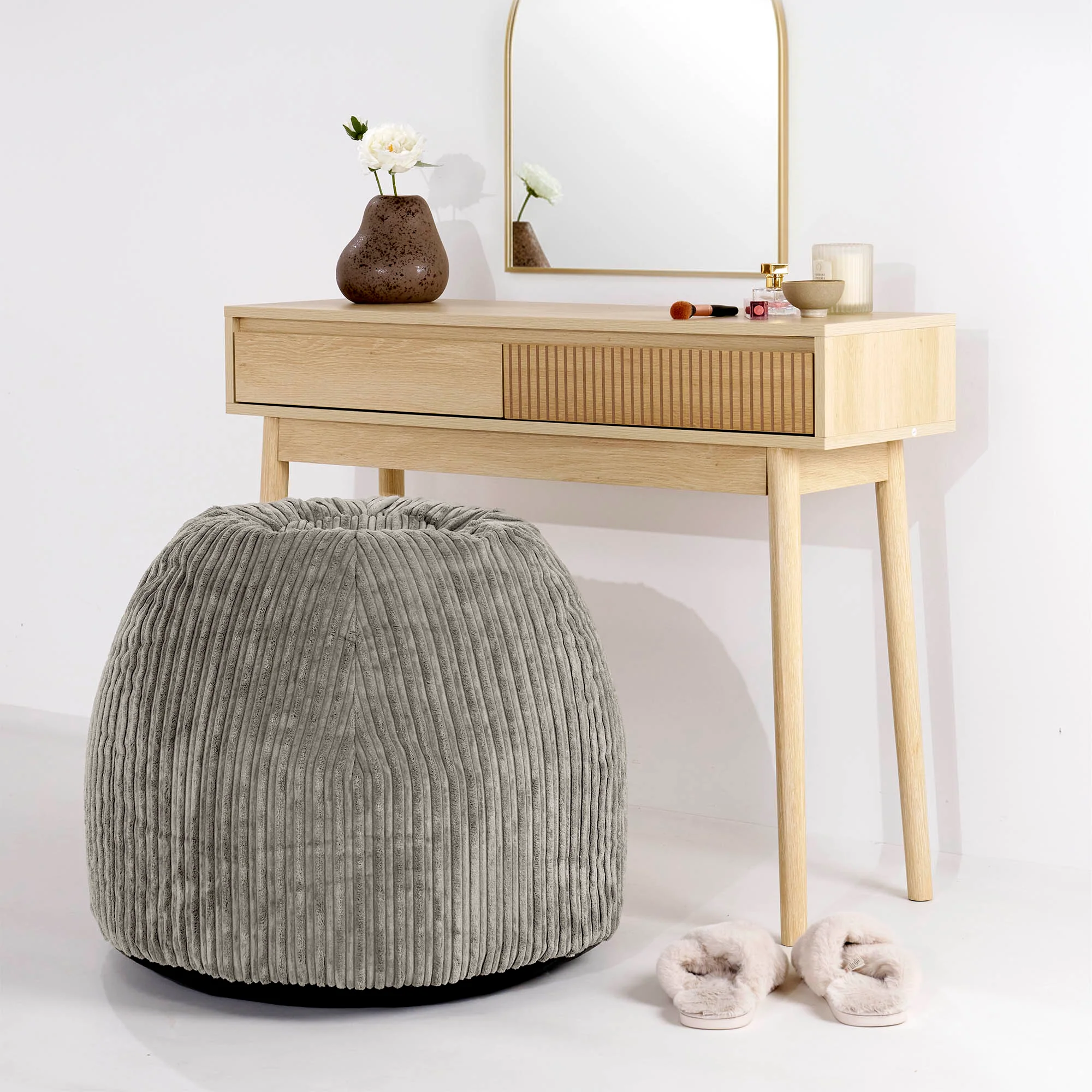 Schminktisch-Pouf-Hocker - Cord Nerzfarben - Image 2