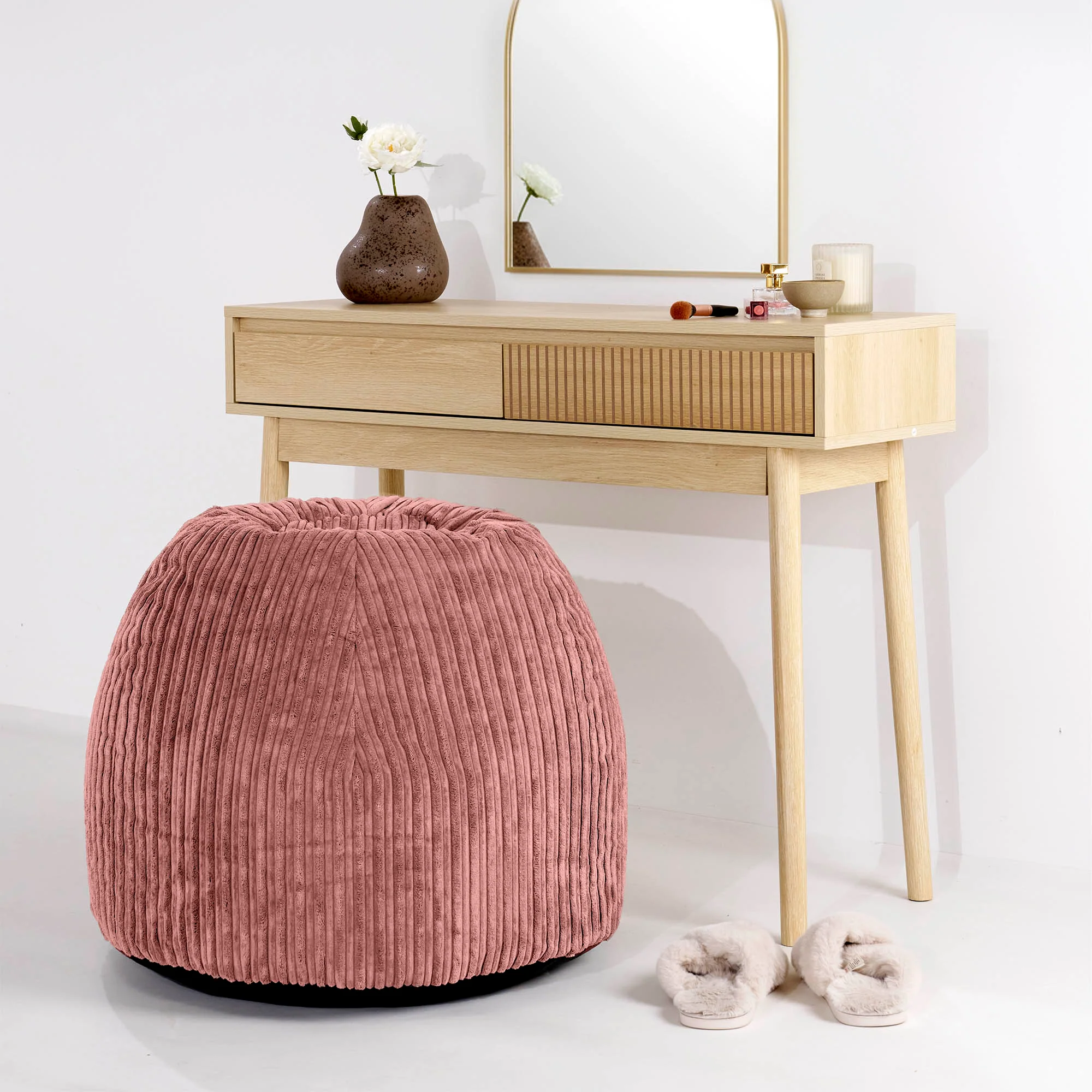 Schminktisch-Pouf-Hocker - Cord Pfirsich - Image 2