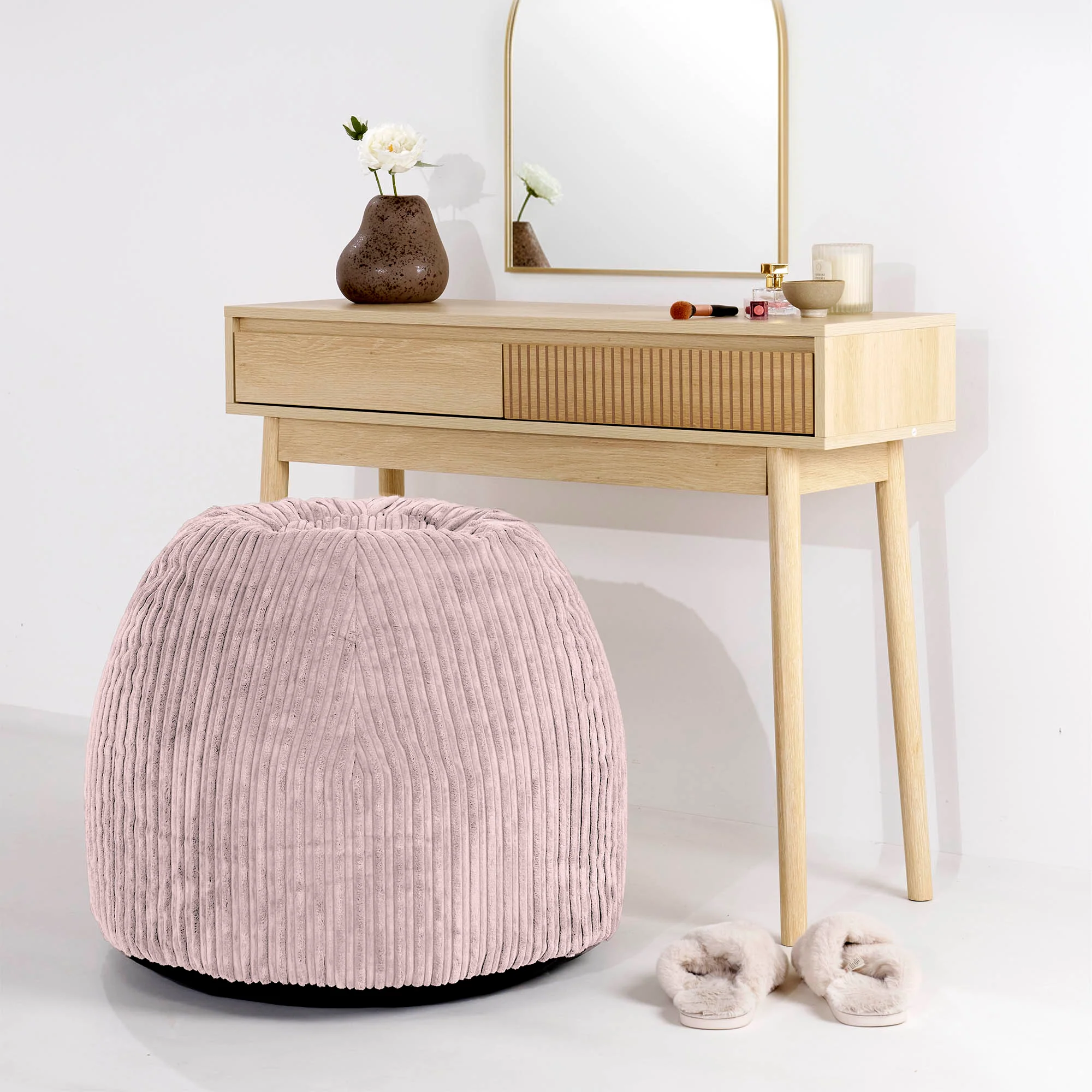 Schminktisch-Pouf-Hocker - Cord Rosa - Image 2