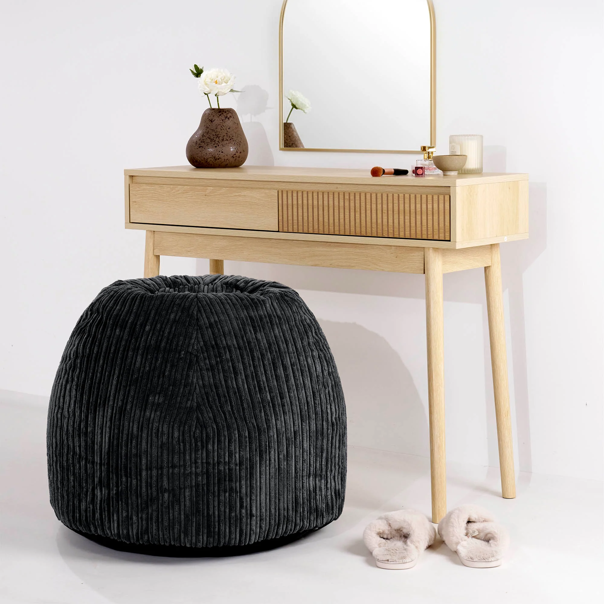 Schminktisch-Pouf-Hocker - Cord Schwarz - Image 2
