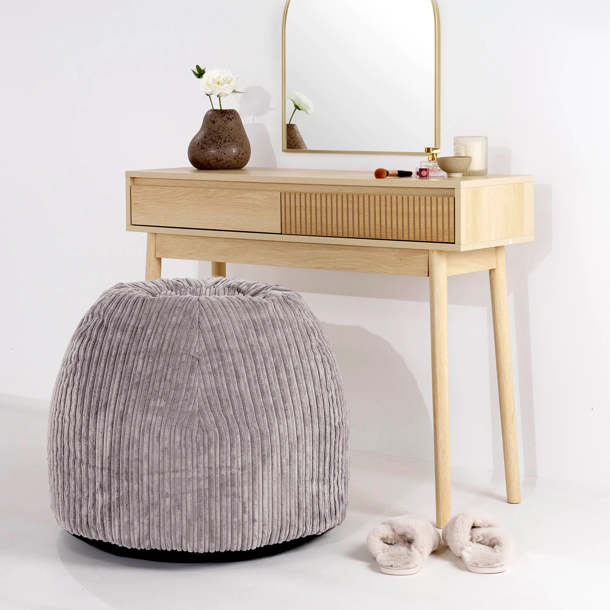Schminktisch-Pouf-Hocker - Cord Silbergrau - Image 2