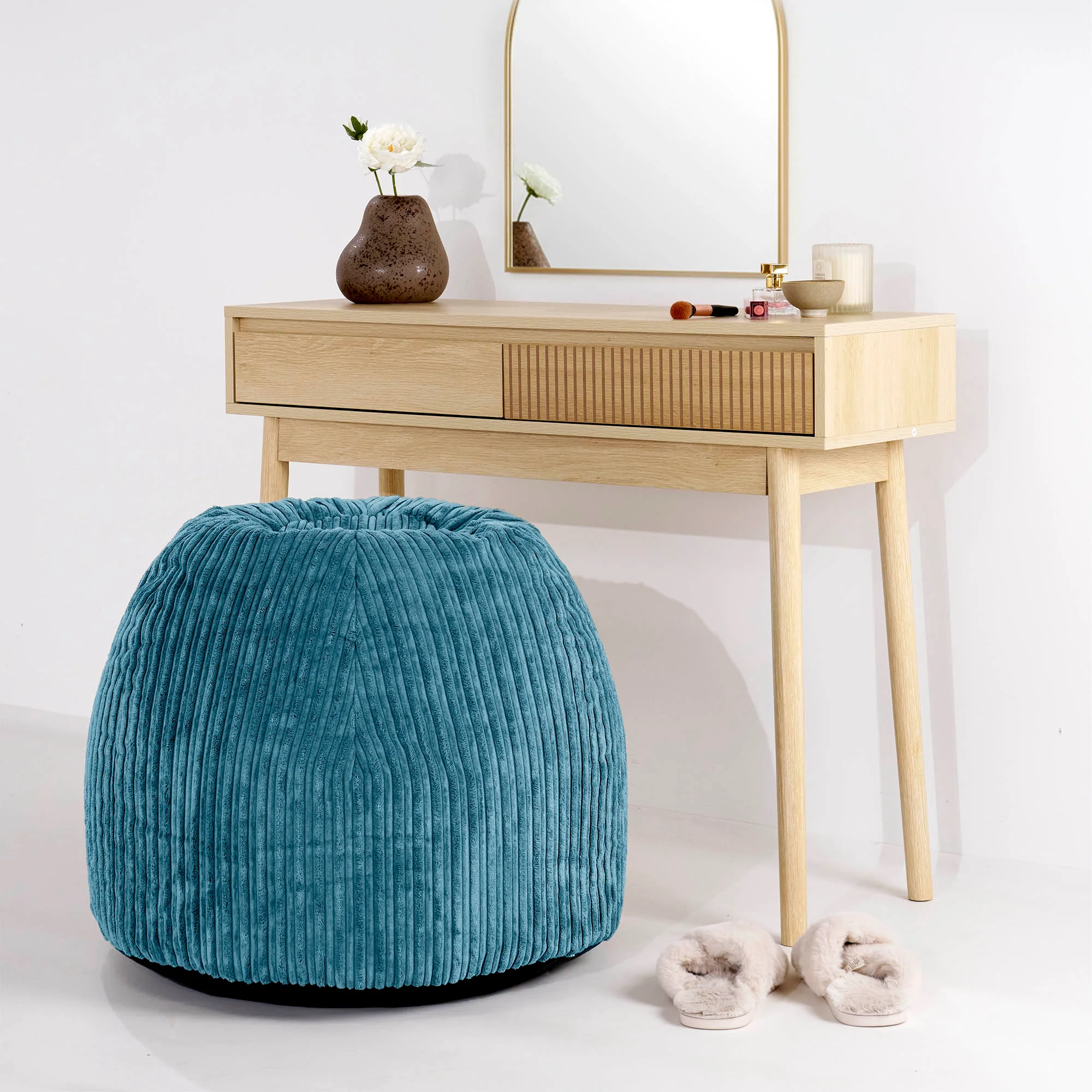 Schminktisch-Pouf-Hocker - Cord Türkis - Image 2