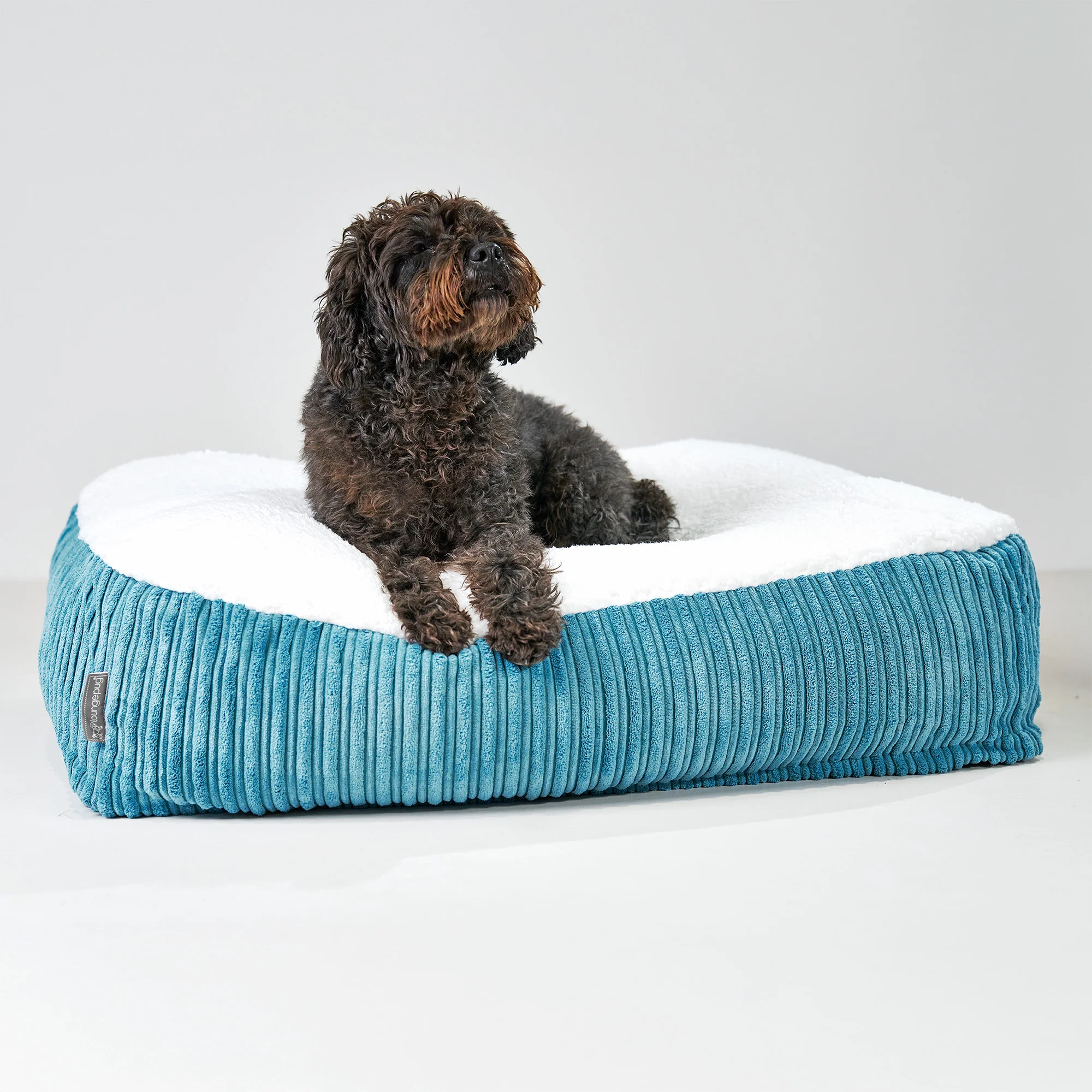 Großes Slouchy Hundebett - Sherpa & Cord Türkis - Image 4