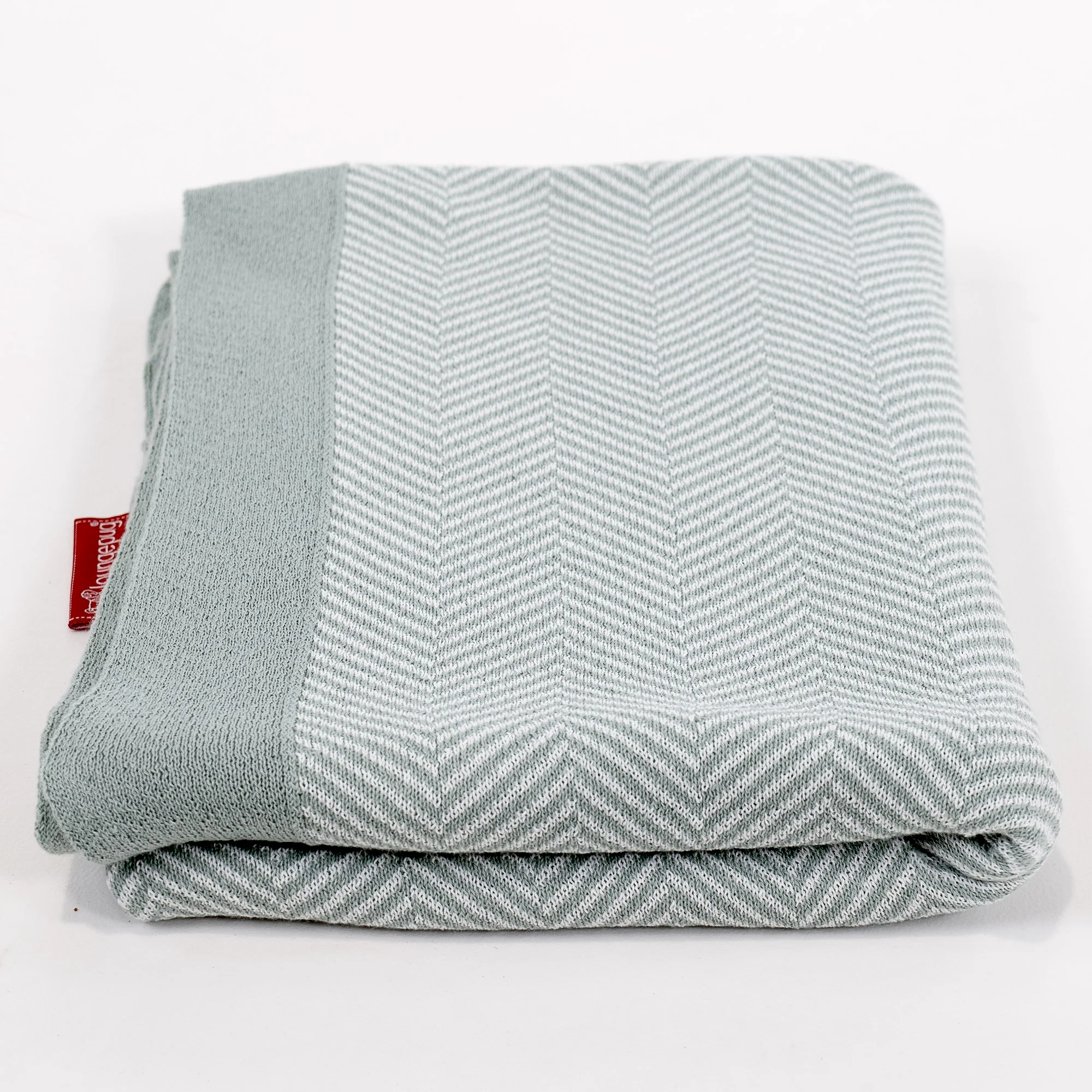 Kuscheldecke / Tagesdecke - Gestrickte Fischgrätenmuster Taubenblau - Image 2