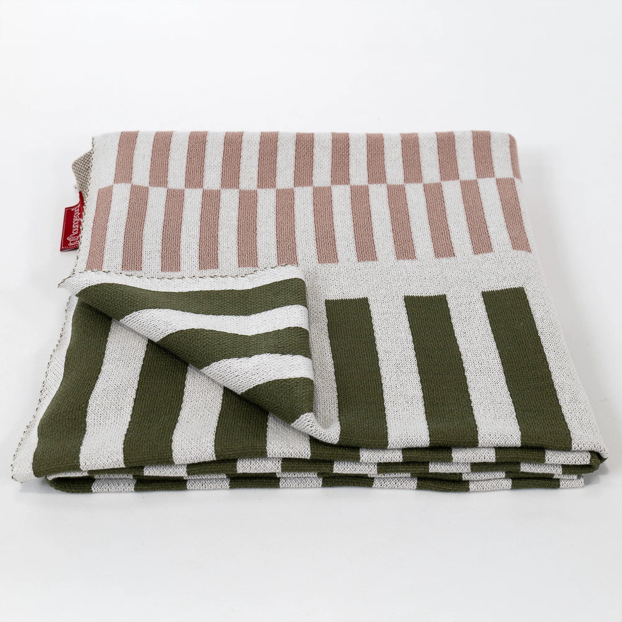 Kuscheldecke / Tagesdecke - Gestrickte Streifen Grün - Image 3