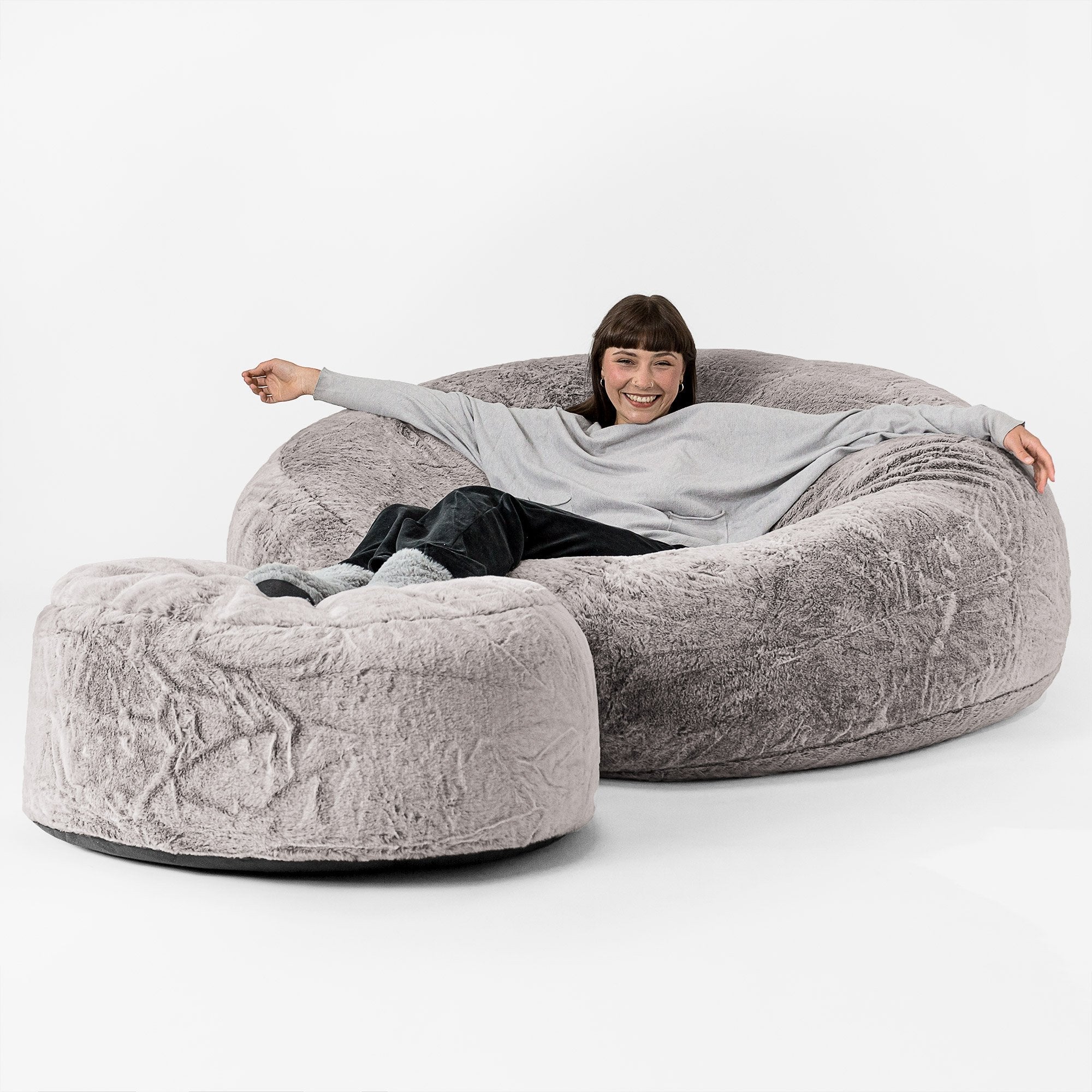 Mega-Mammoth Sofa Sitzsack XXL - Kaninchen Kunstfell Hellgrau - Image 2
