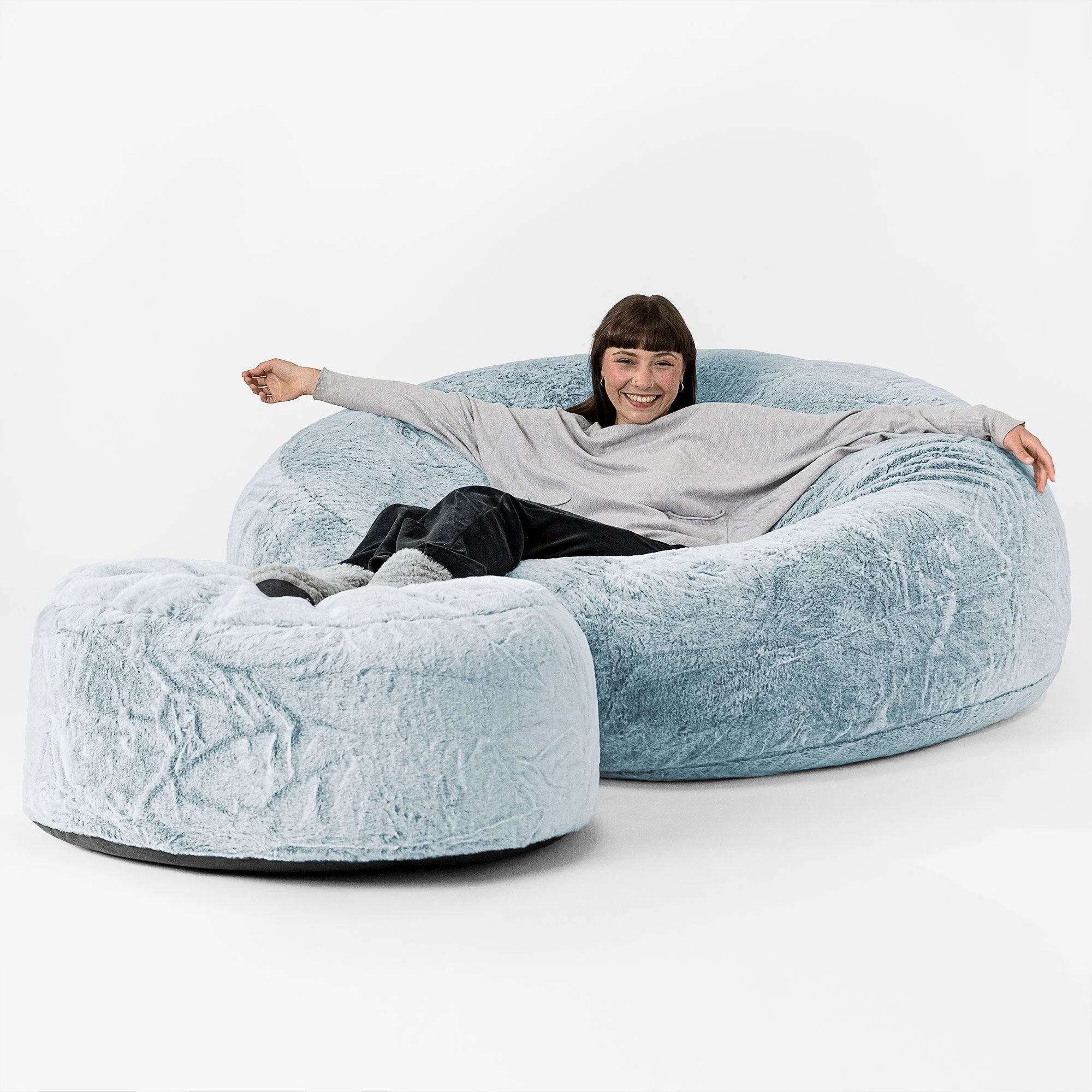 Mega-Mammoth Sofa Sitzsack XXL - Kaninchen Kunstfell Pastellblau - Image 2