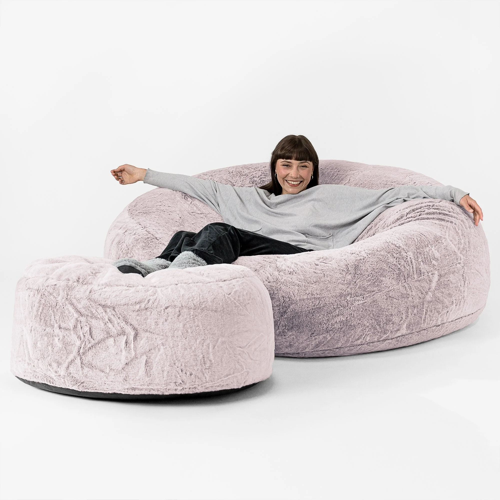 Mega-Mammoth Sofa Sitzsack XXL - Kaninchen Kunstfell Pastellrosa - Image 2