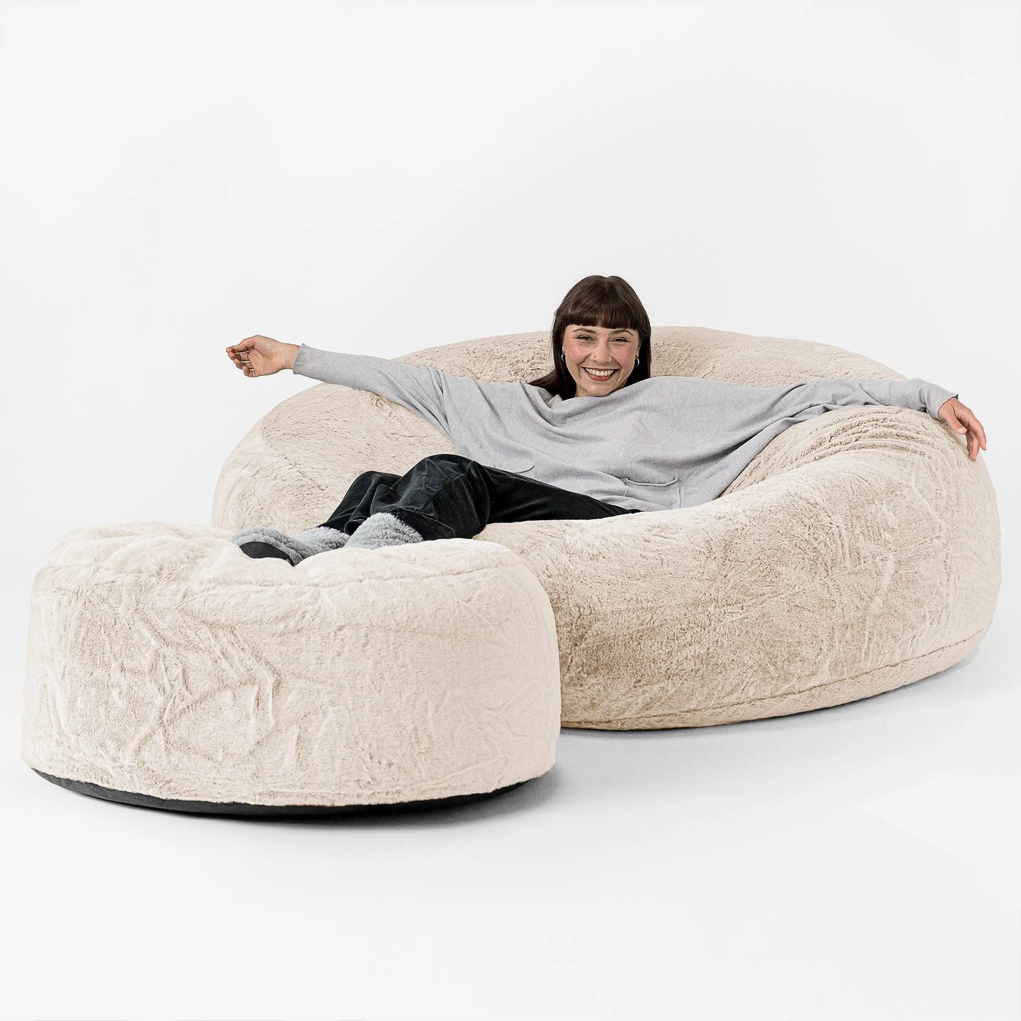 Mega-Mammoth Sofa Sitzsack XXL - Kaninchen Kunstfell Weiß - Image 2
