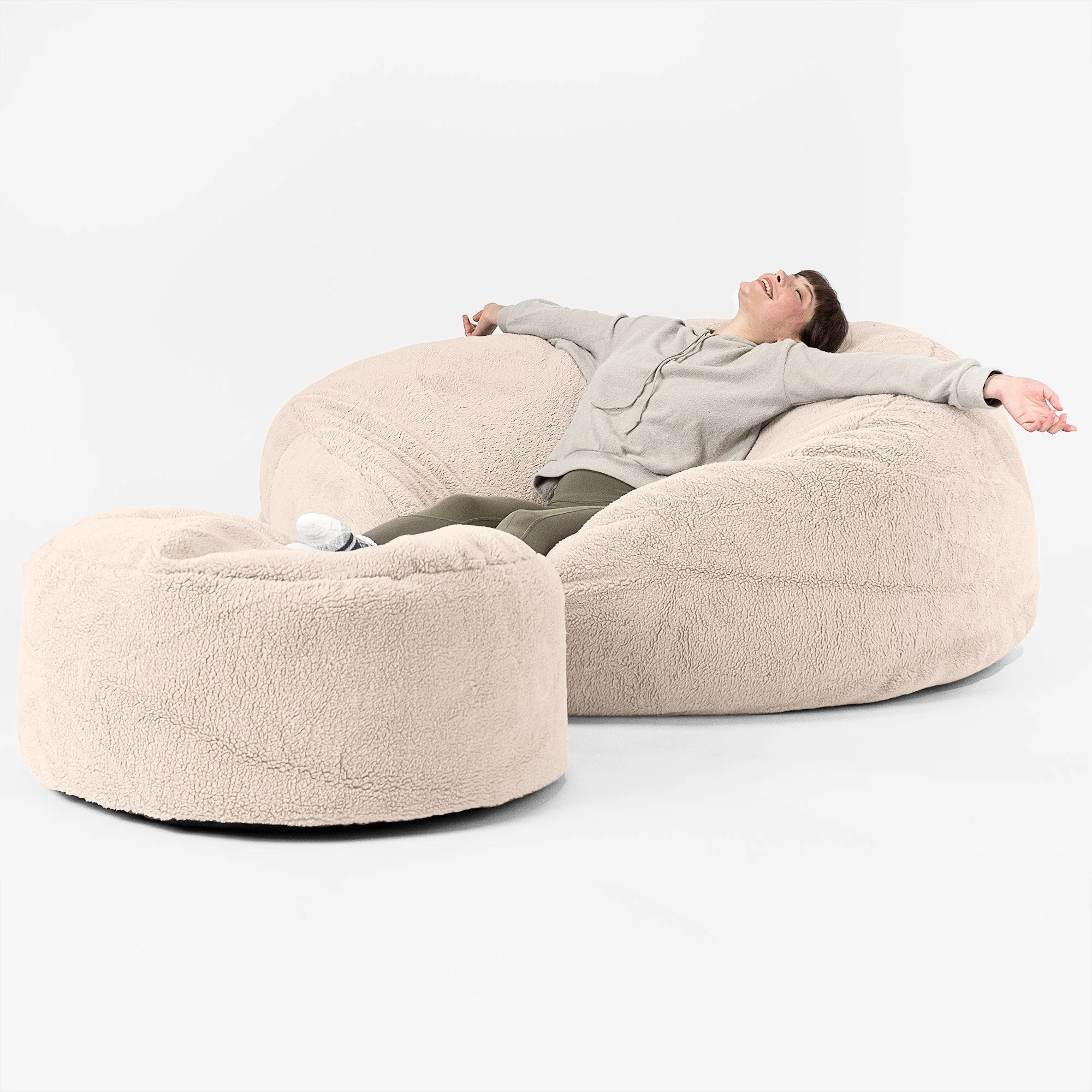 Mega-Mammoth Sofa Sitzsack XXL - Teddy Kunstfell Creme - Image 2