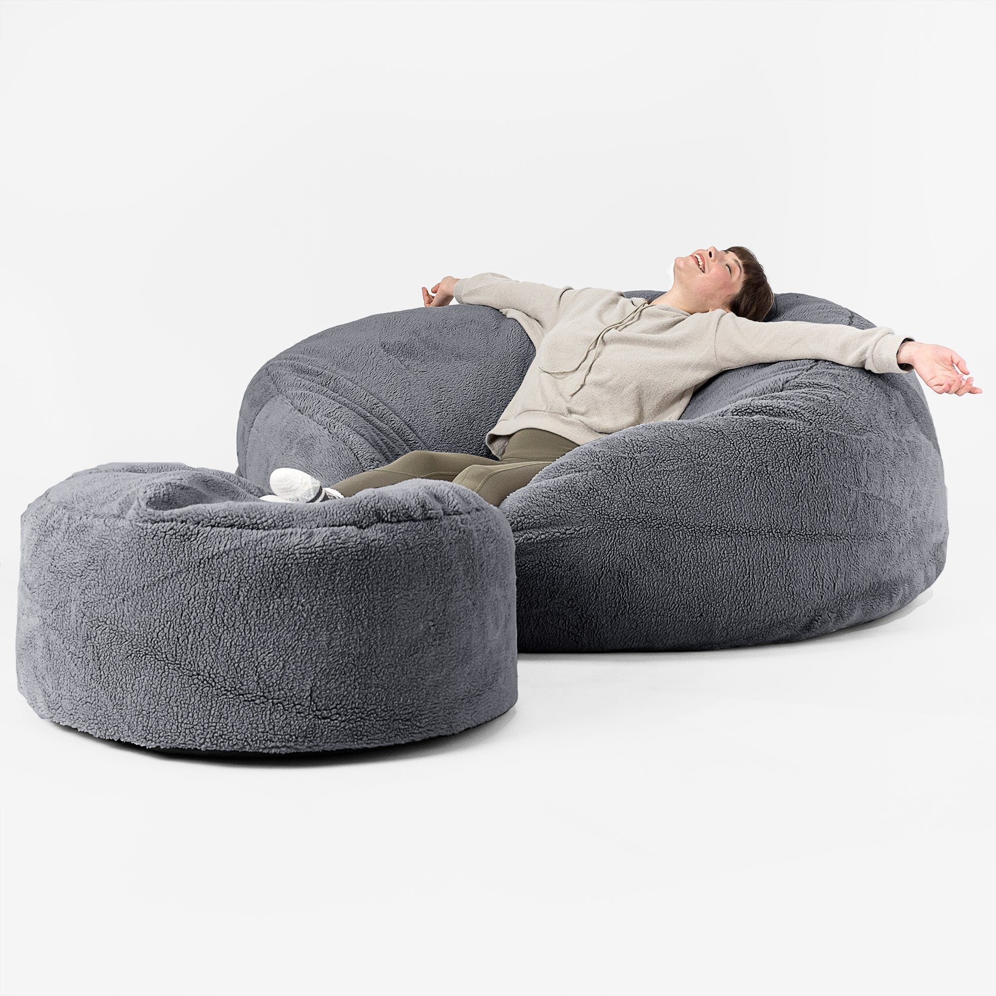 Mega-Mammoth Sofa Sitzsack XXL - Teddy Kunstfell Dunkelgrau - Image 2