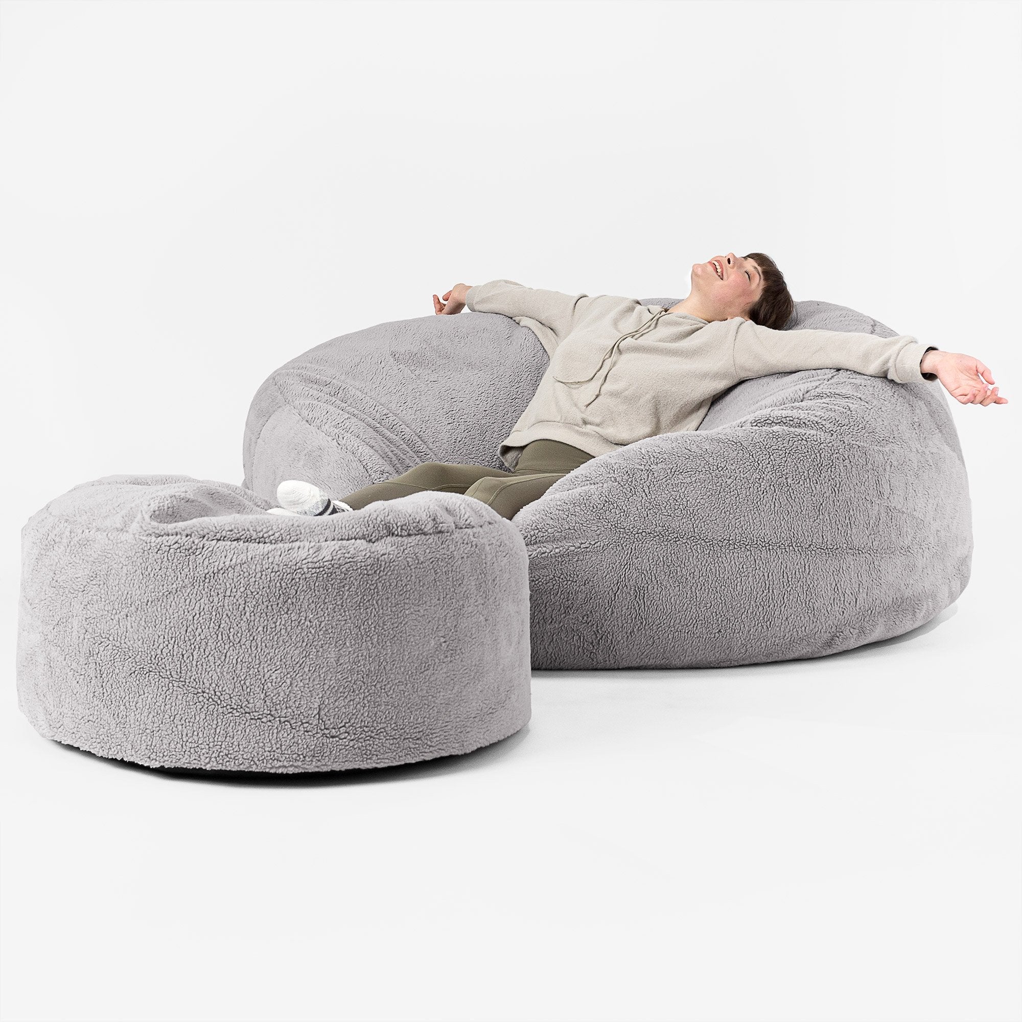 Mega-Mammoth Sofa Sitzsack XXL - Teddy Kunstfell Mittelgrau - Image 2