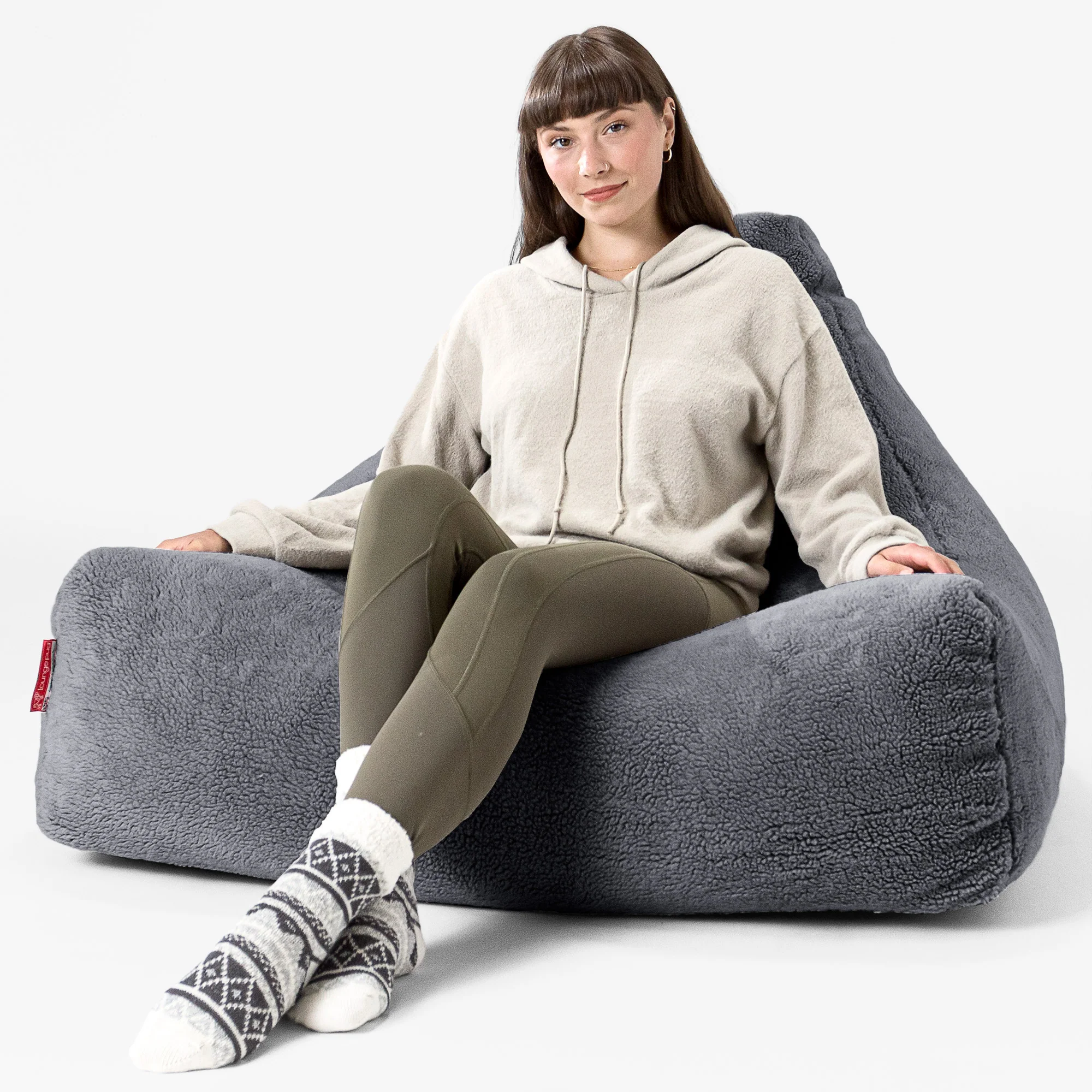 Sitzsack Lounge Sessel - Teddy Kunstfell Dunkelgrau - Image 2