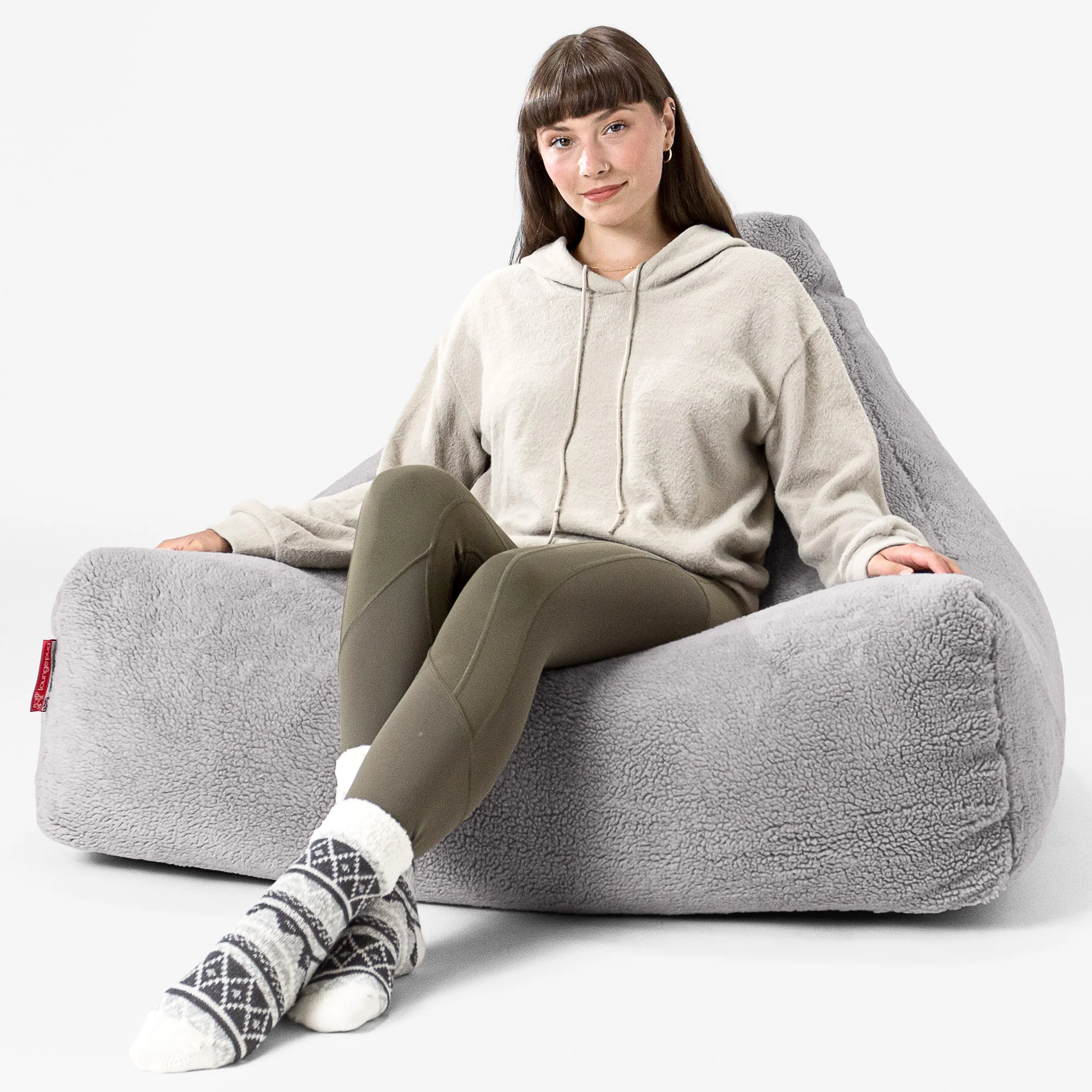 Sitzsack Lounge Sessel - Teddy Kunstfell Mittelgrau - Image 2