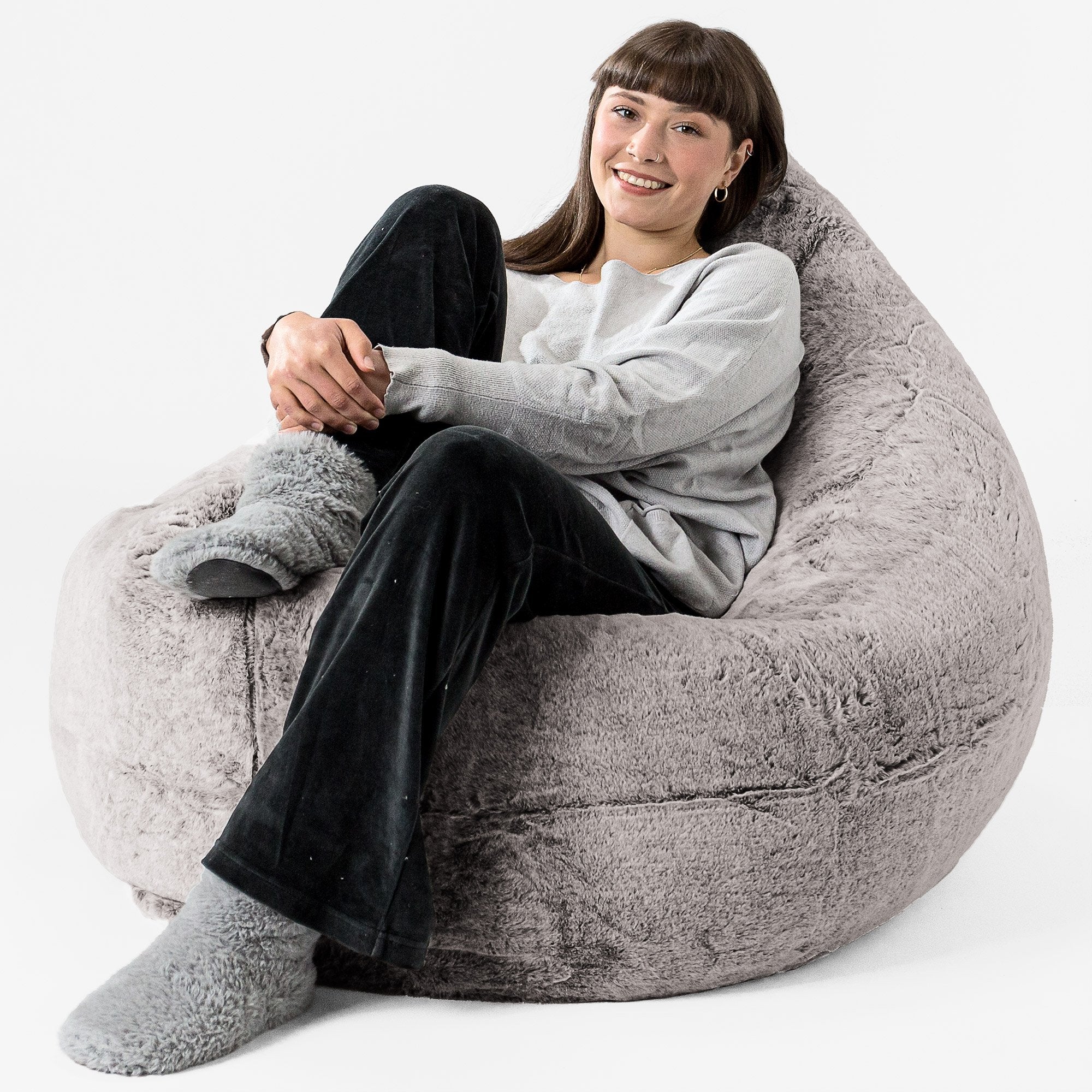 Sitzsack XXL - Kaninchen Kunstfell Hellgrau - Image 2