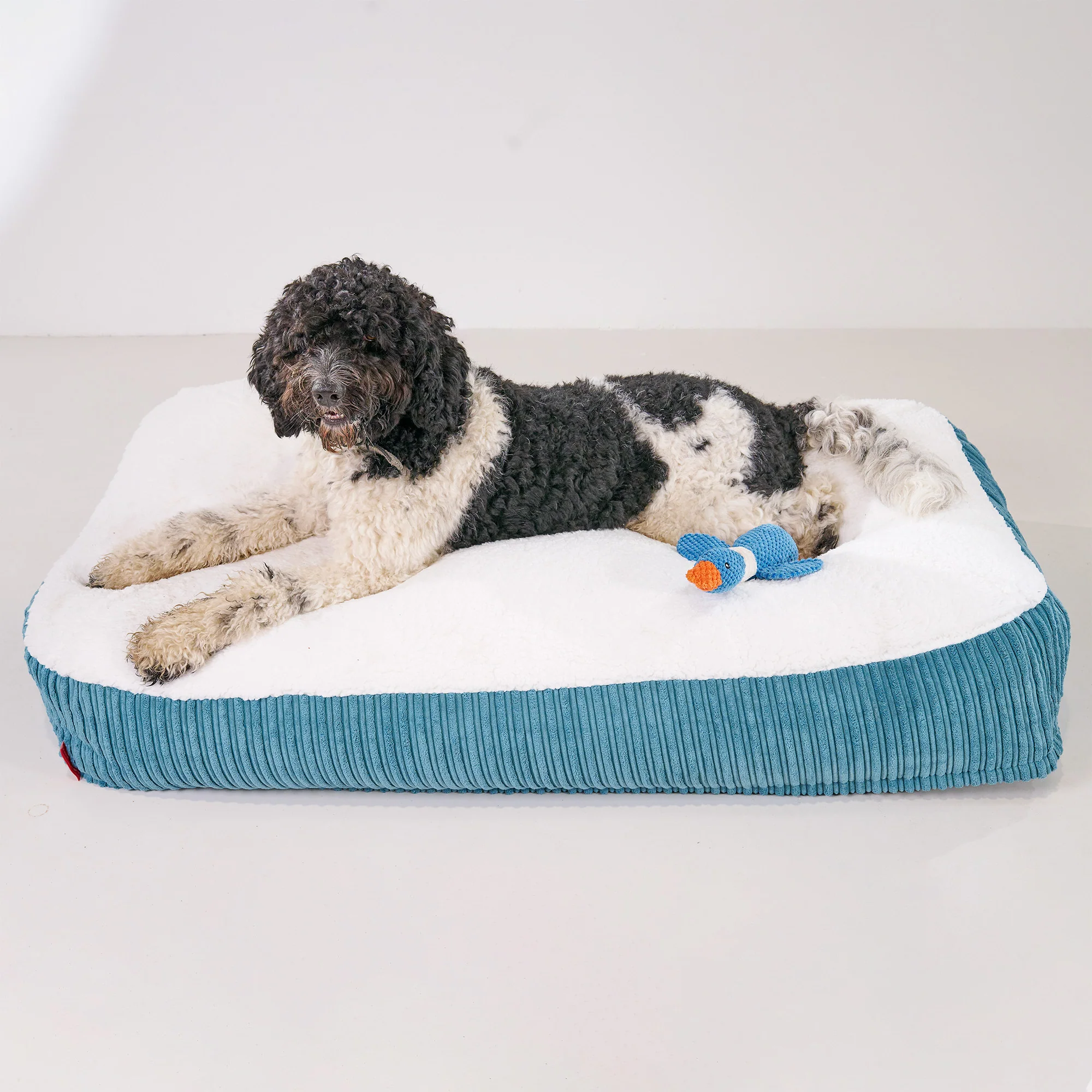XXL Slouchy Hundebett - Sherpa & Cord Türkis - Image 4